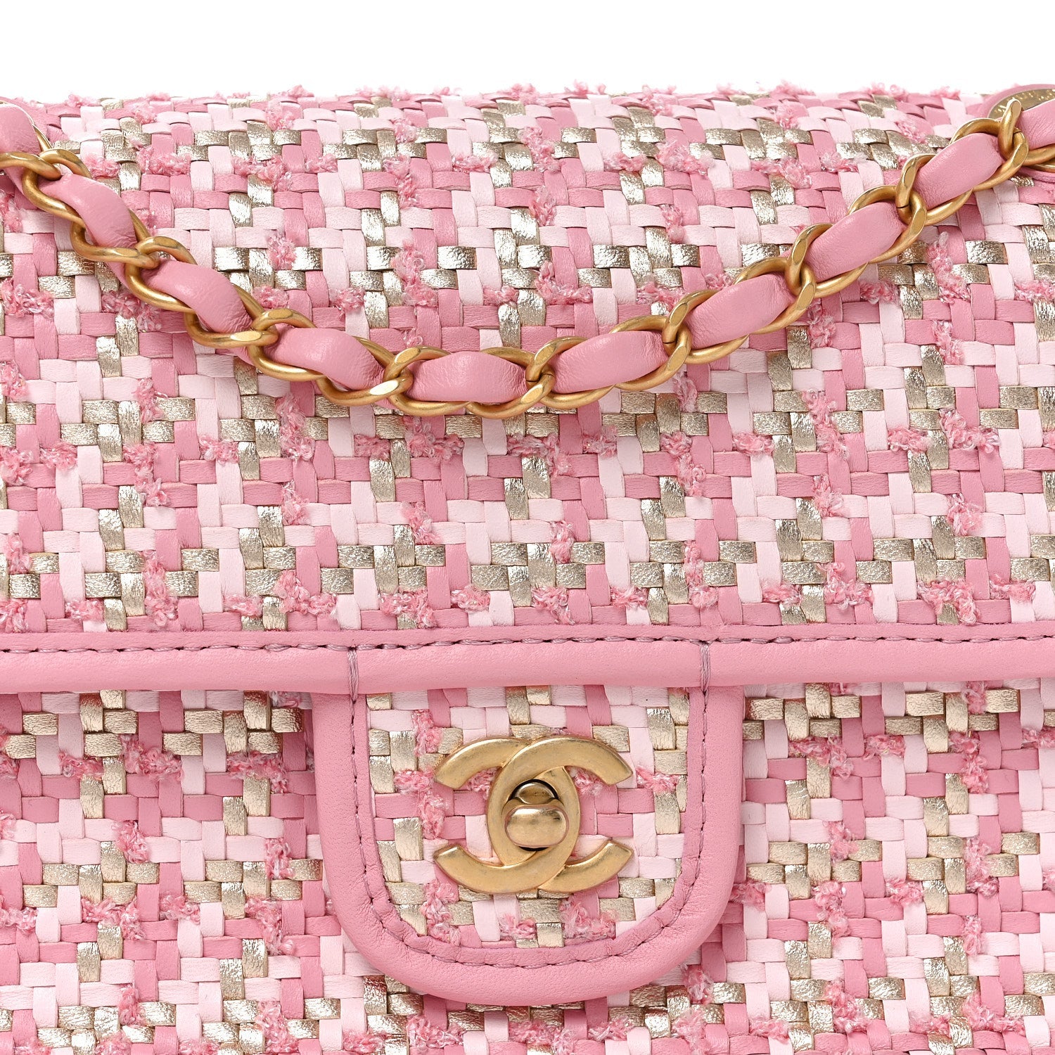 Metallic Lambskin Viscose Woven Flap Pink Gold