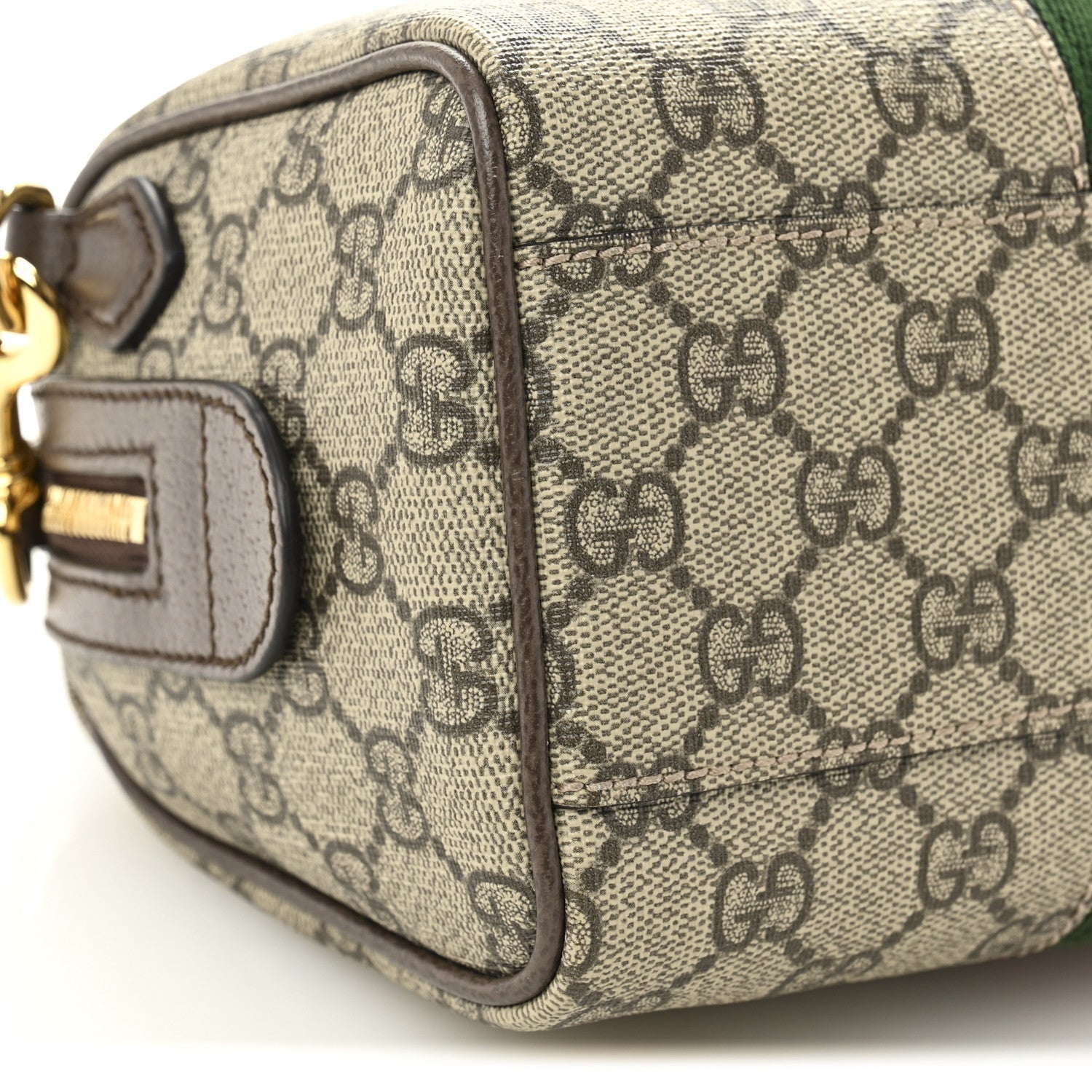 GG Supreme Monogram Textured Dollar Calfskin Web Mini Ophidia Top Handle Bag Beige Ebony New Acero