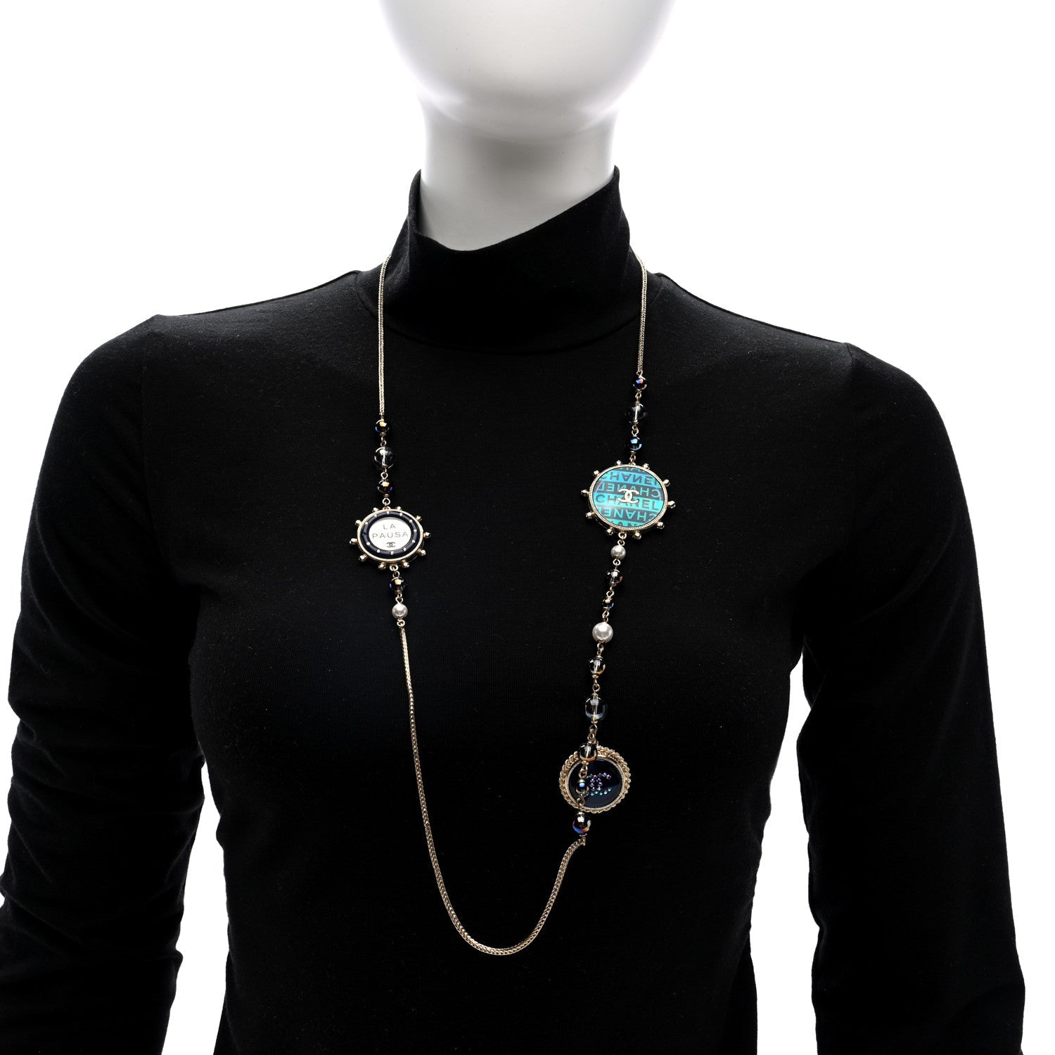 Resin Crystal Pearl CC La Pausa Long Necklace Multi