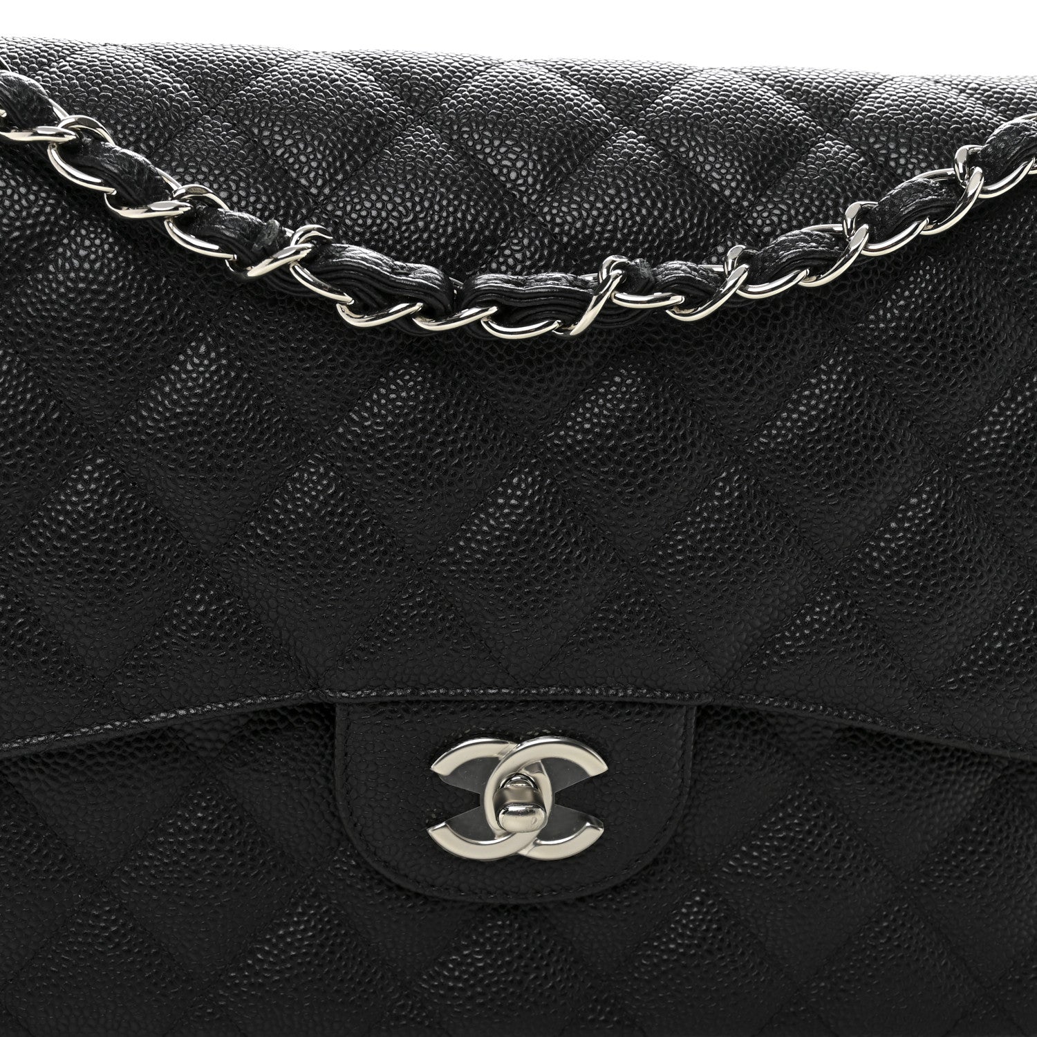 Caviar Quilted Jumbo Double Flap Black