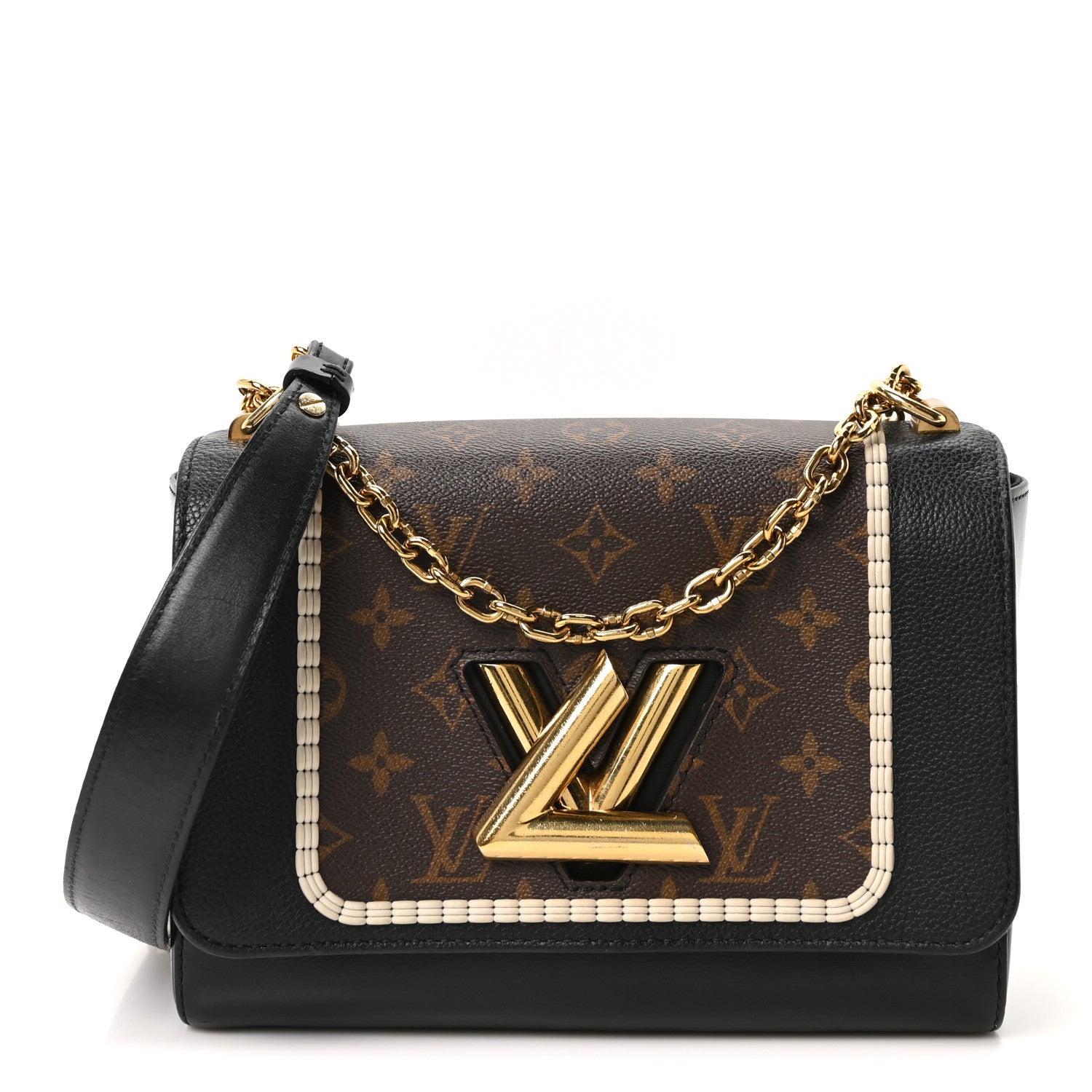 Calfskin Monogram Braided Twist Shoulder Bag MM Black