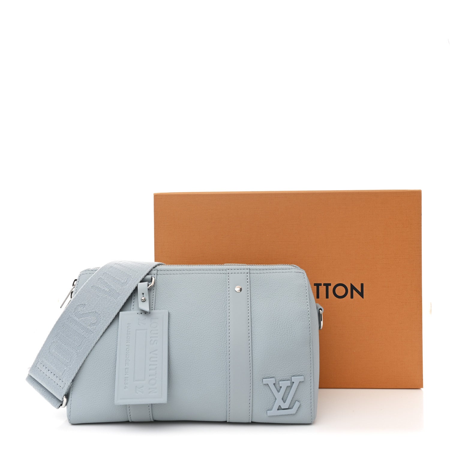 Grained Calfskin Aerogram City Keepall Cloud Blue