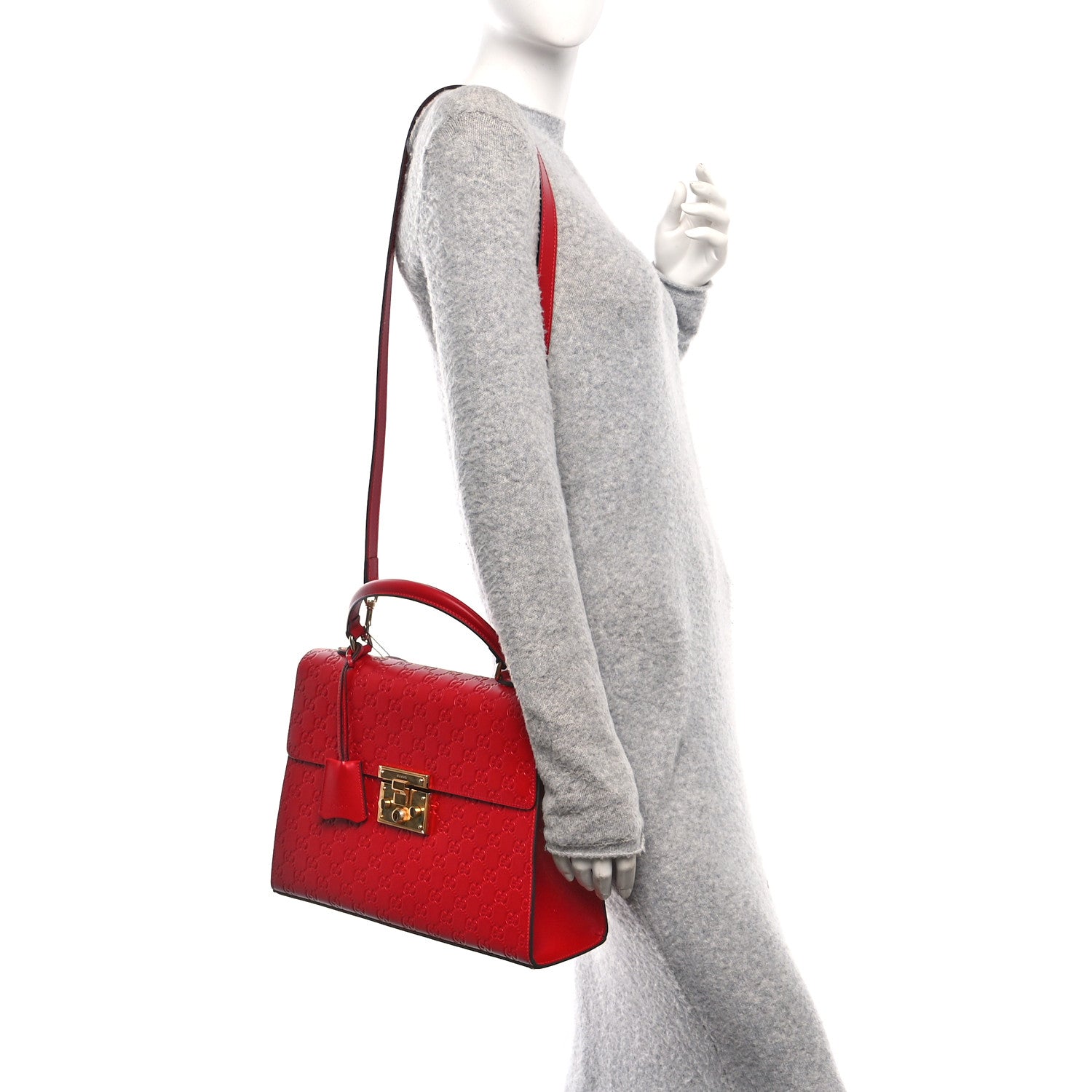 Guccissima Signature Medium Padlock Top Handle Bag Hibiscus Red