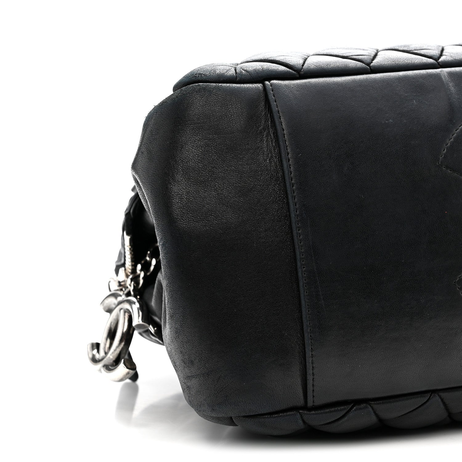 Lambskin Bubble Quilt Small Double Bowling Bag Black