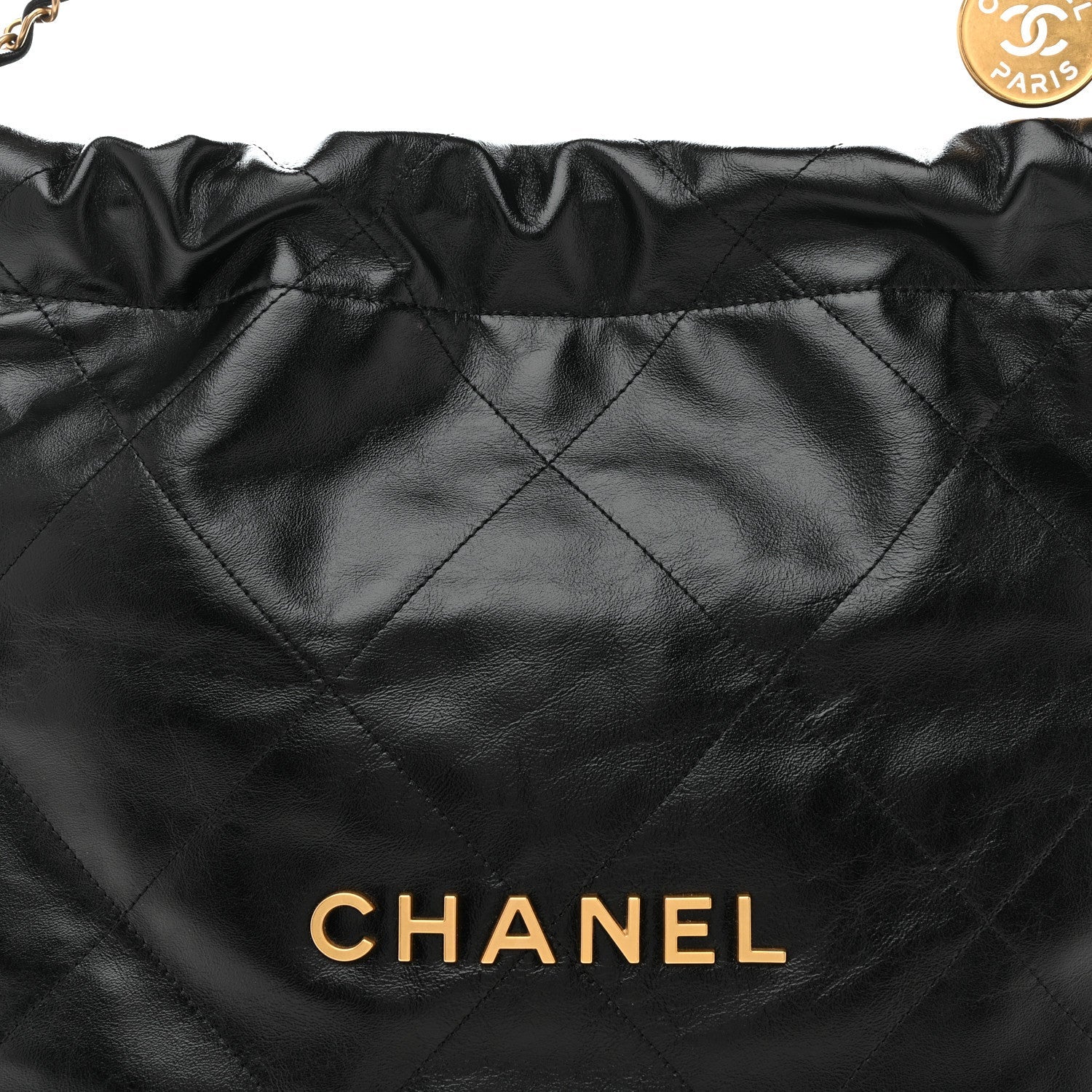 Shiny Calfskin Quilted Small Chanel 22 Black