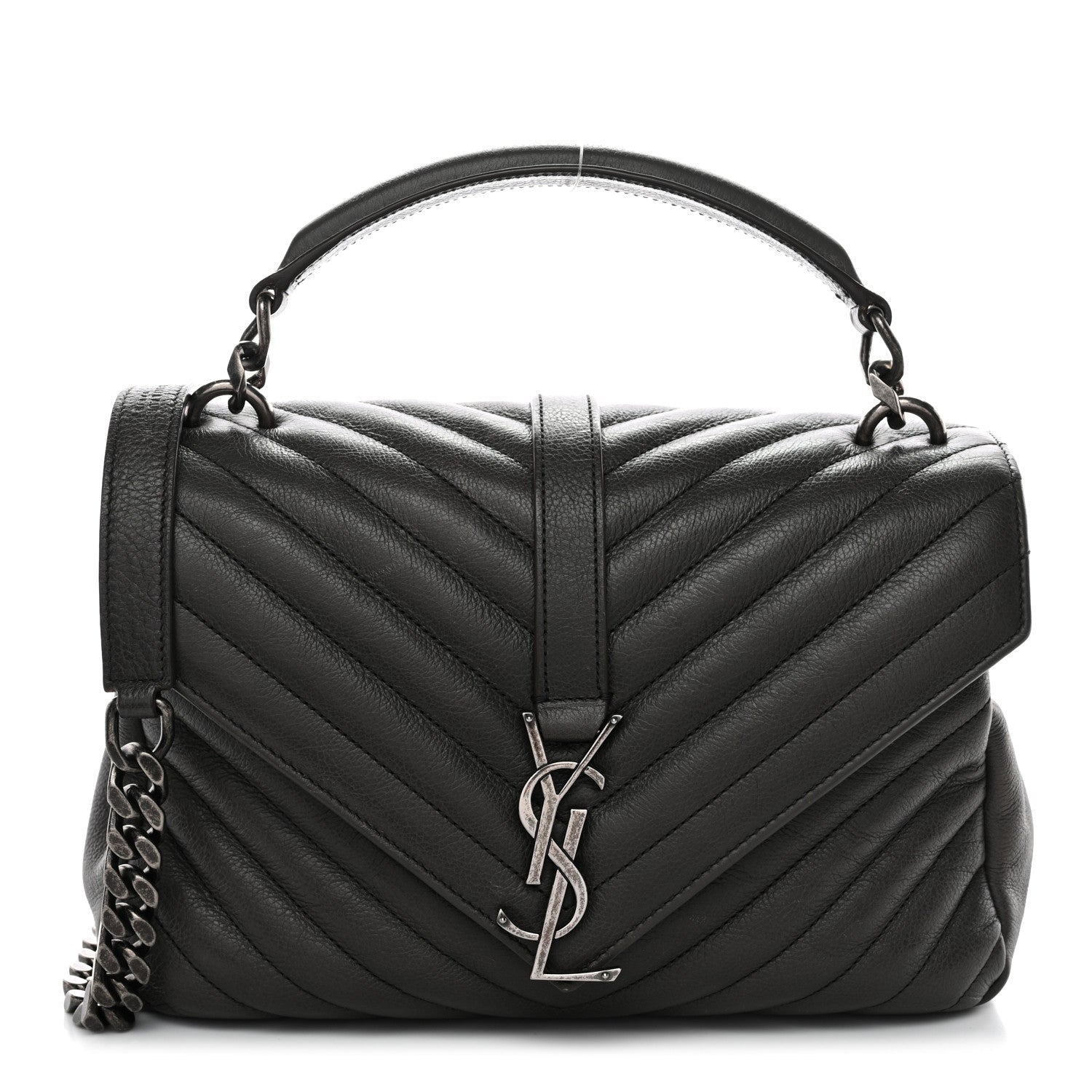 Sheepskin Matelasse Chevron Monogram Medium College Bag Asphalt