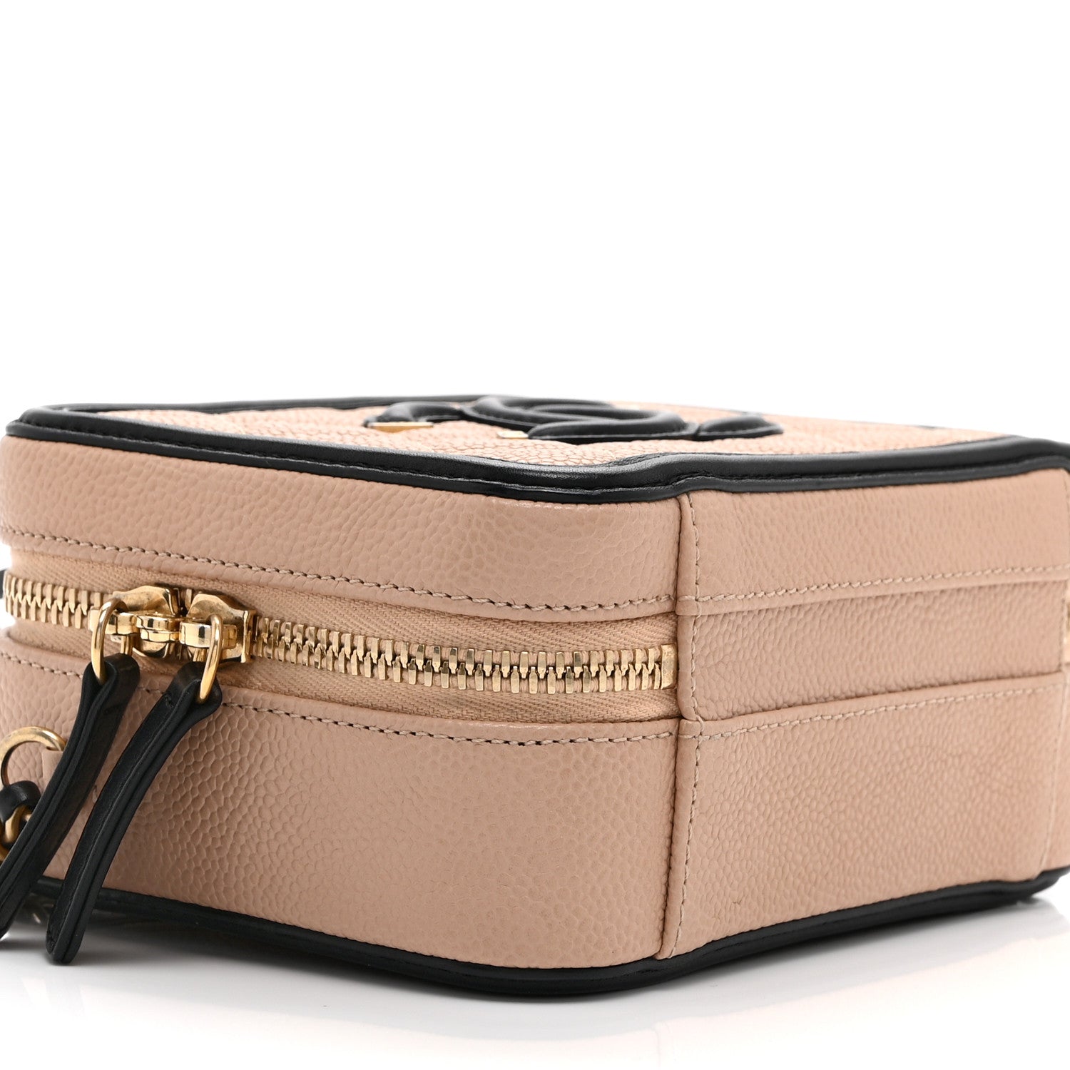 Caviar Quilted Small CC Filigree Vanity Case Beige Black