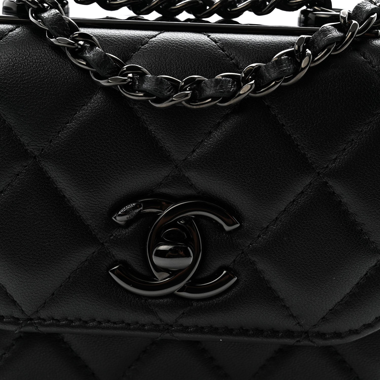 Lambskin Quilted Mini Trendy CC Chain Wallet So Black
