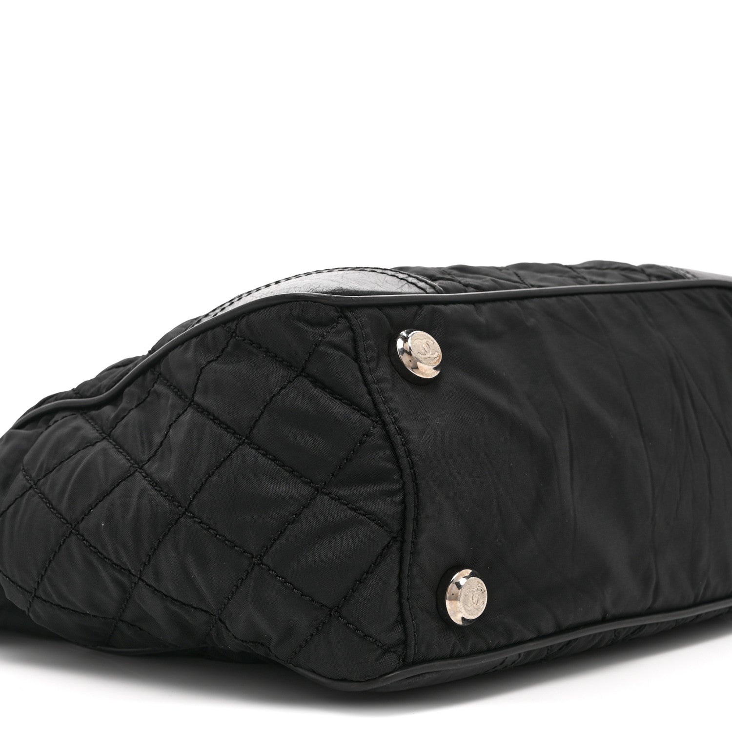 Nylon Calfskin Quilted CC Paris New York Tote Bag Black