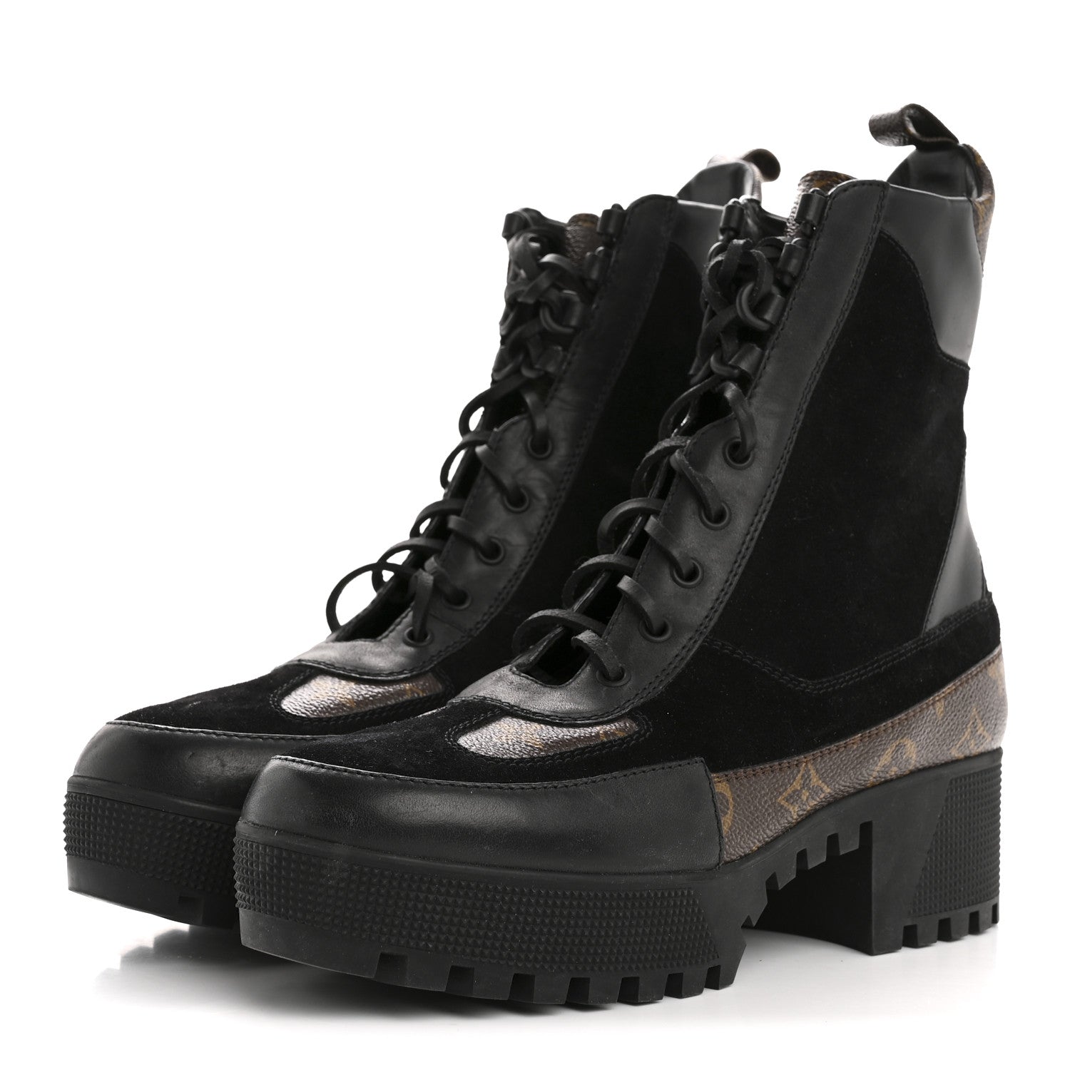 Suede Calfskin Monogram Laureate Platform Desert Boots 41 Black