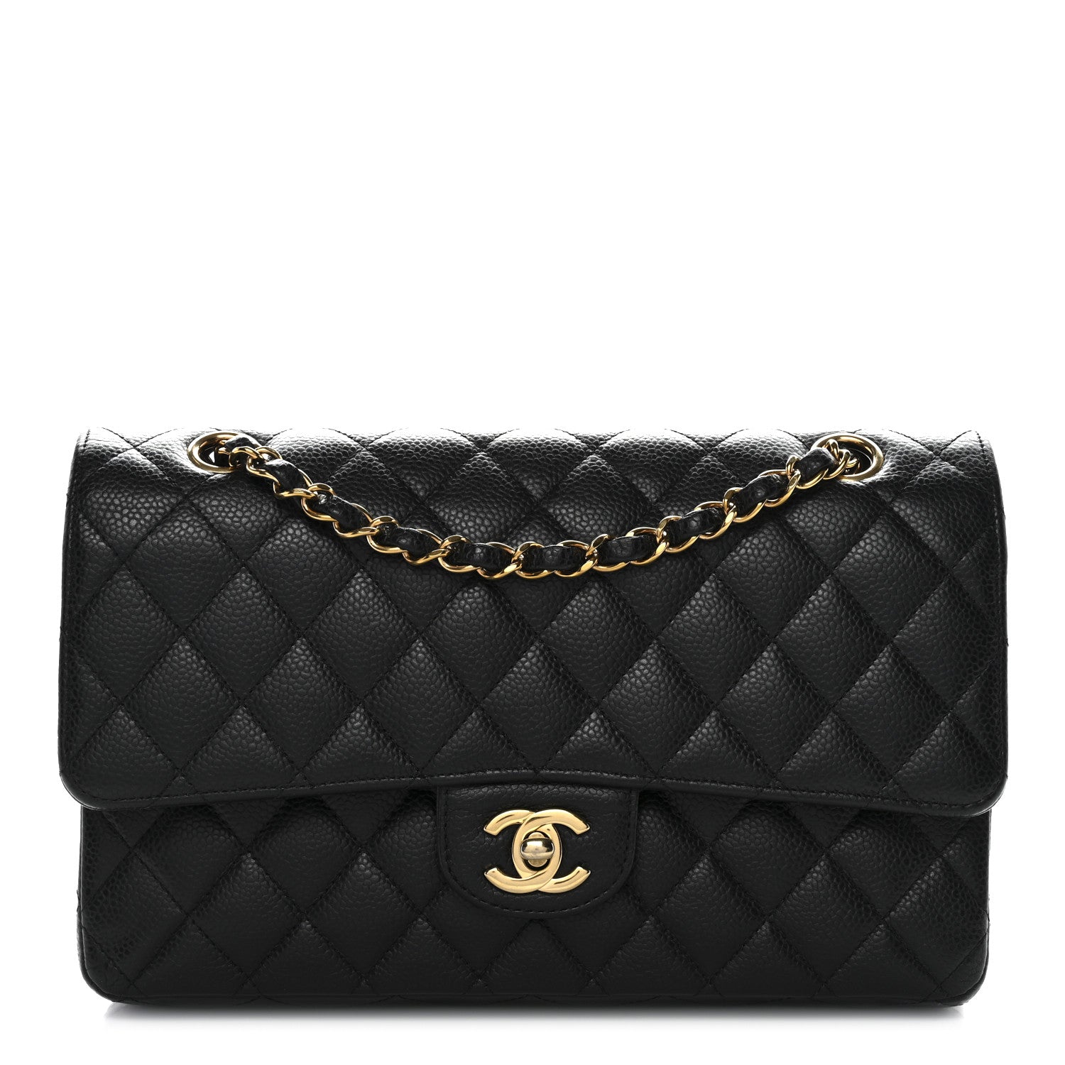 Caviar Quilted Medium Double Flap Black