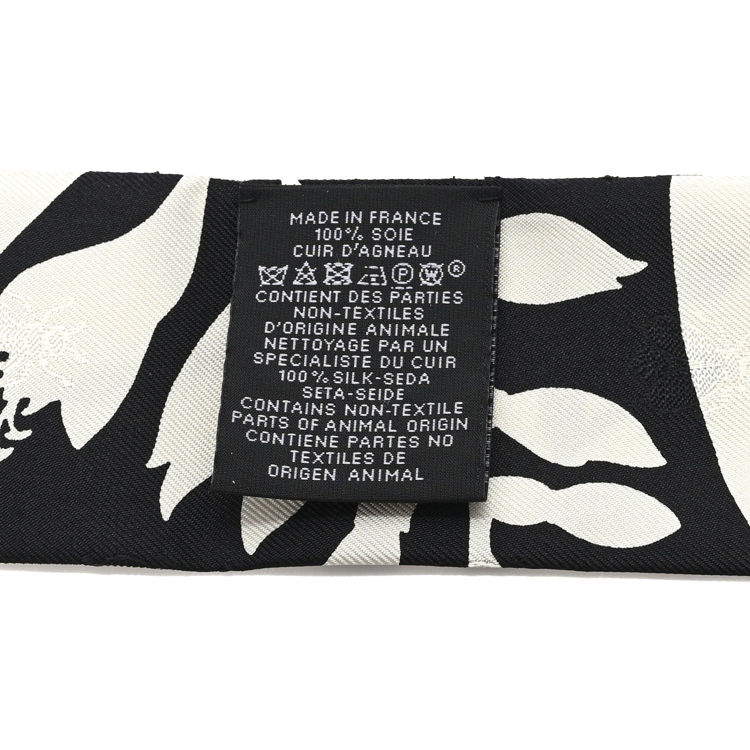 Silk Calfskin Bouquet Final Fringed Twilly Creme Black