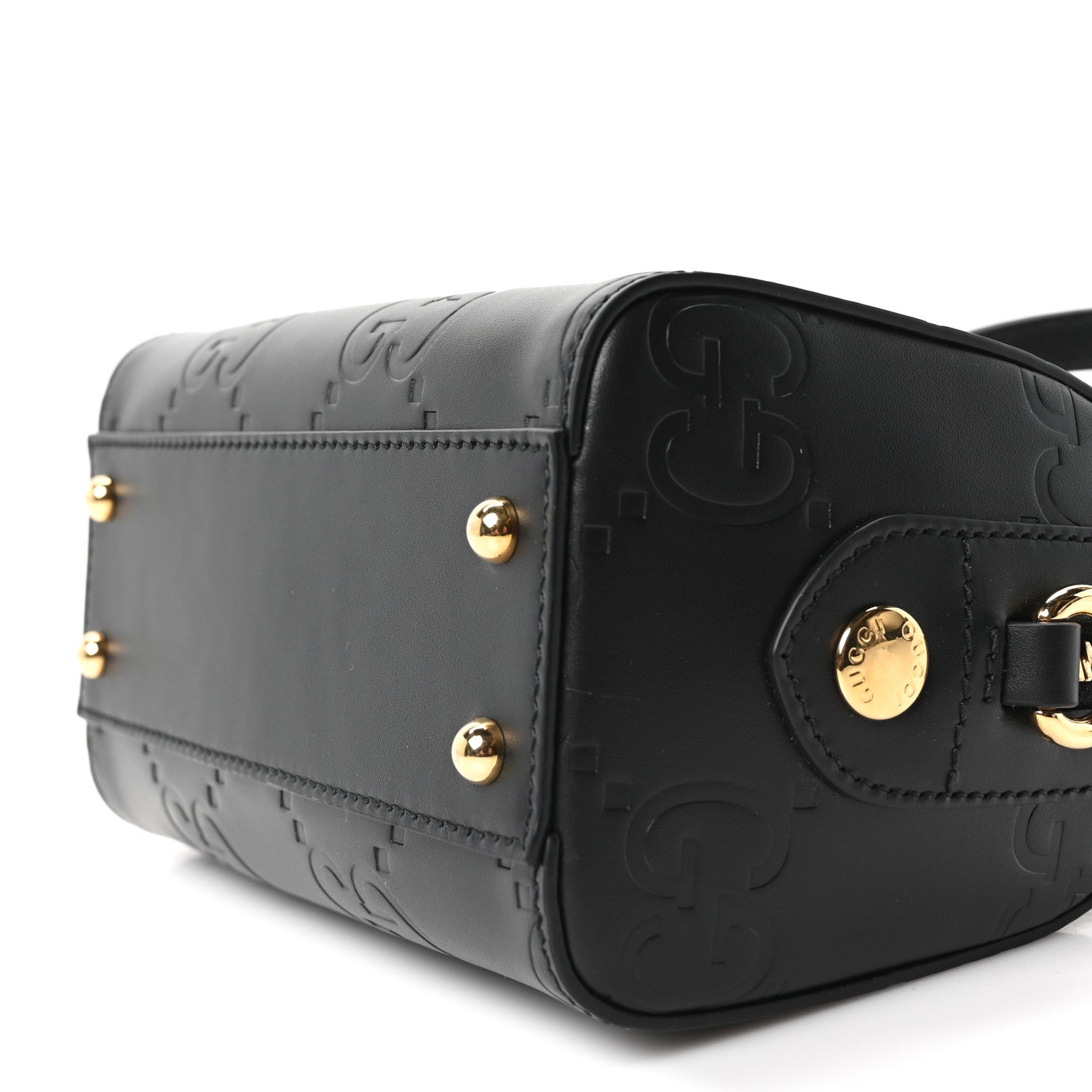 Calfskin Jumbo GG Embossed Super Mini Top Handle Bowler Bag Black