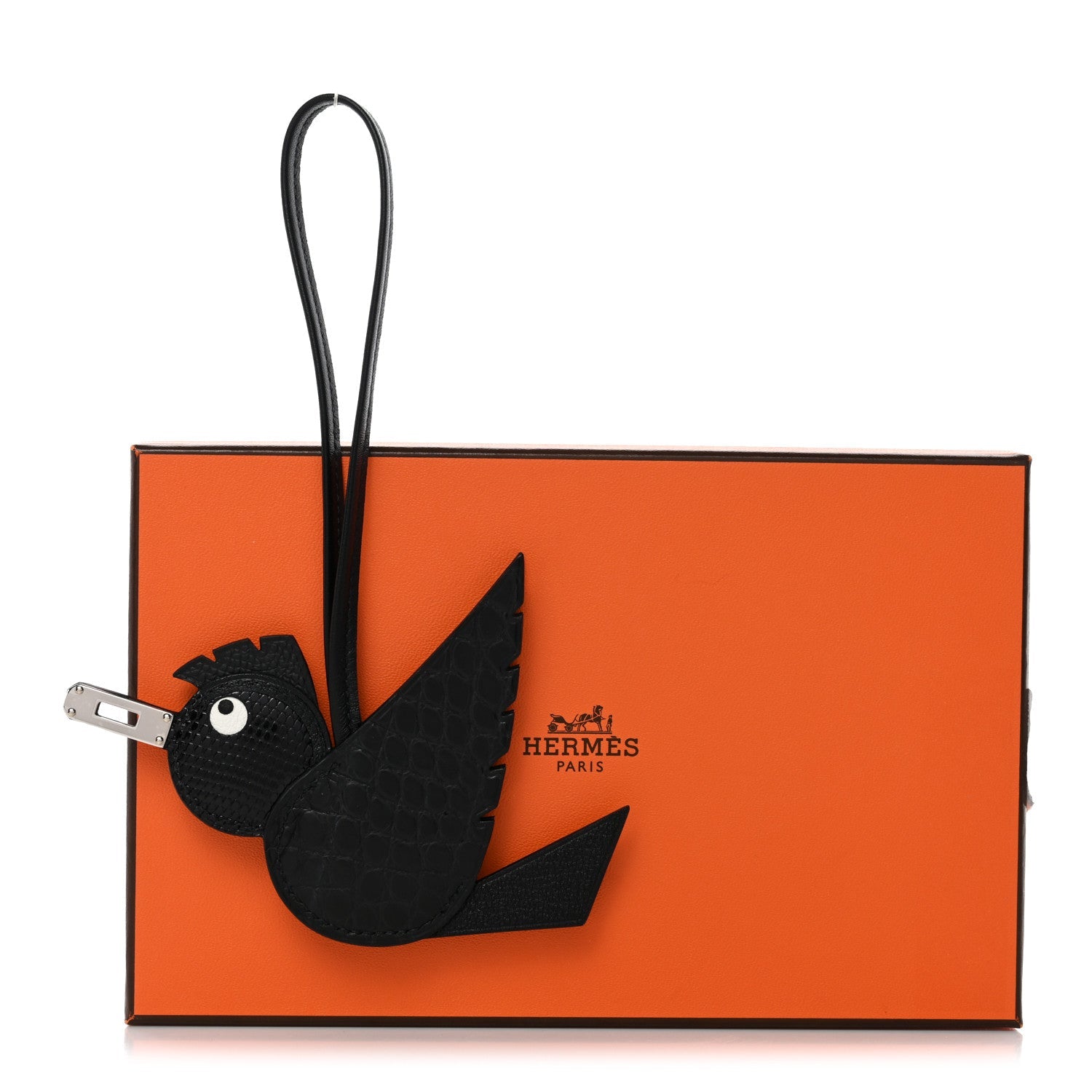 Epsom Chevre Mysore Swift Alligator Lizard Birdy Bag Charm Black