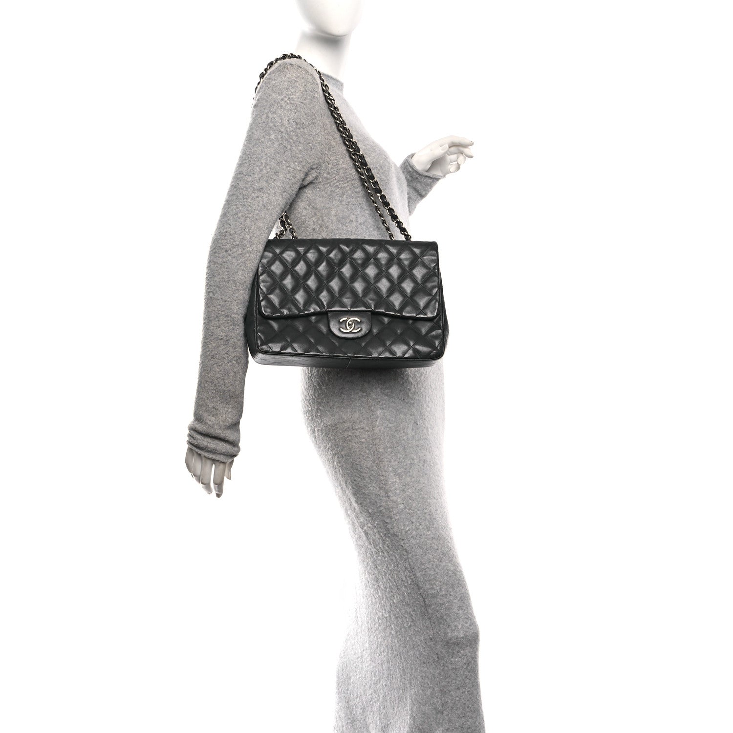 Lambskin Quilted Jumbo Single Flap Grey