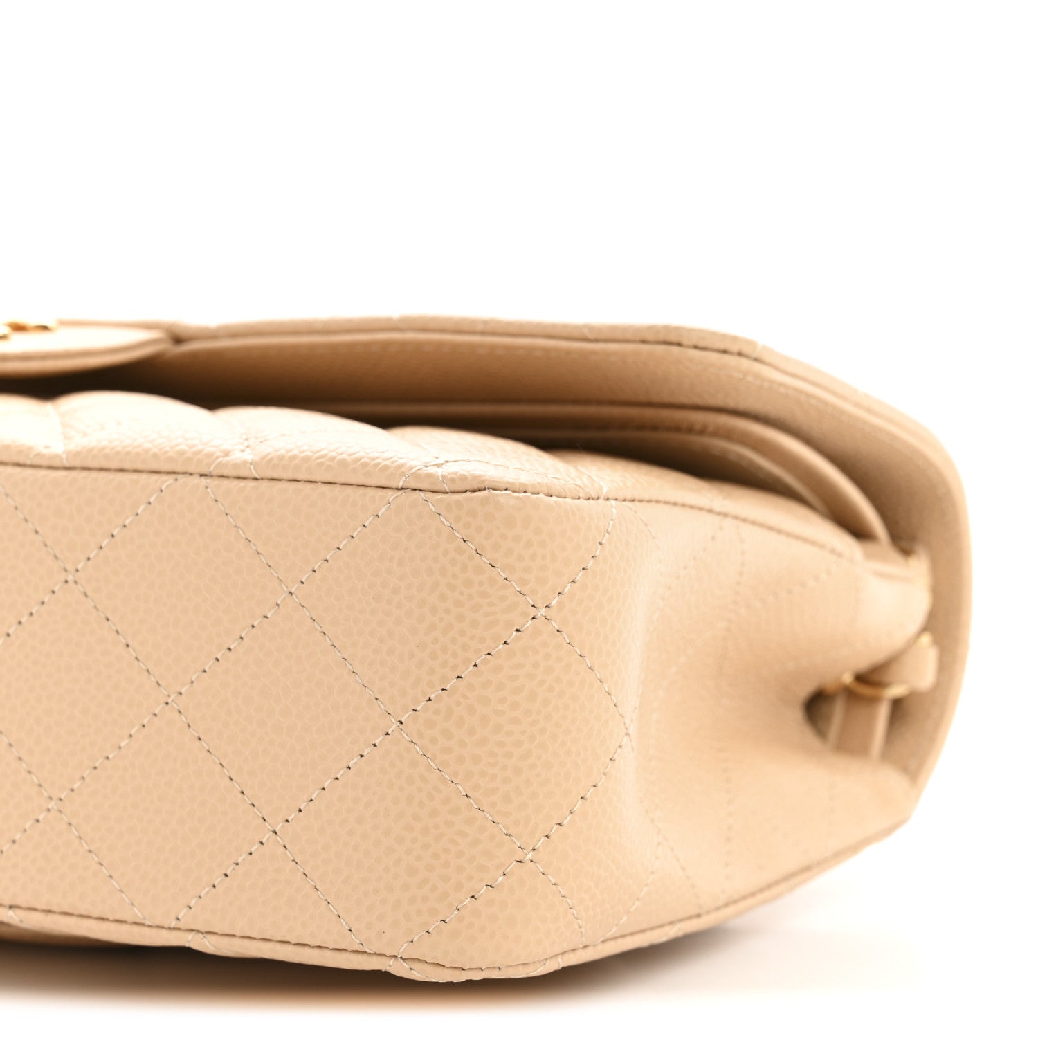 Caviar Quilted Medium Double Flap Beige