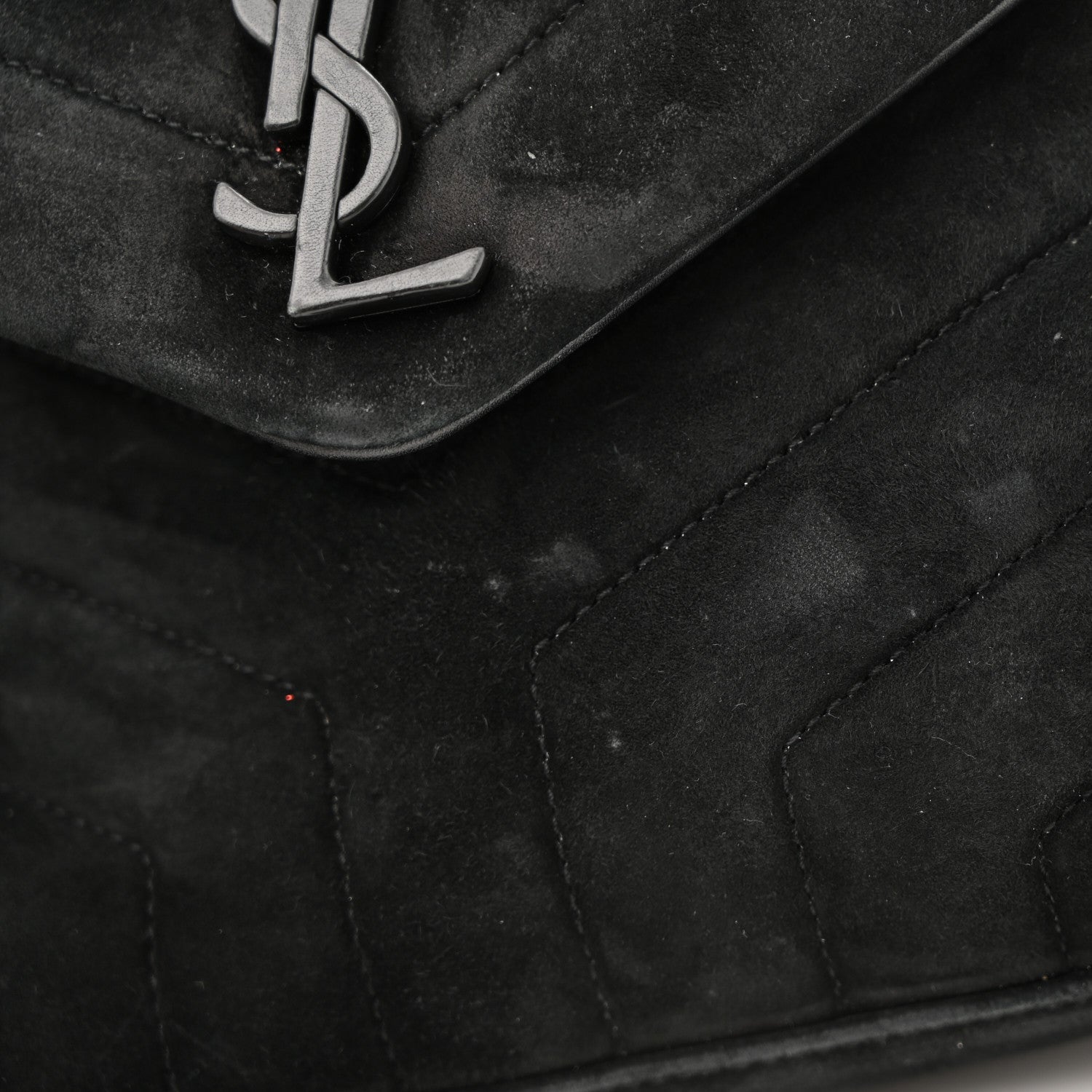Suede Calfskin Y Quilted Monogram Small Loulou Chain Satchel Black