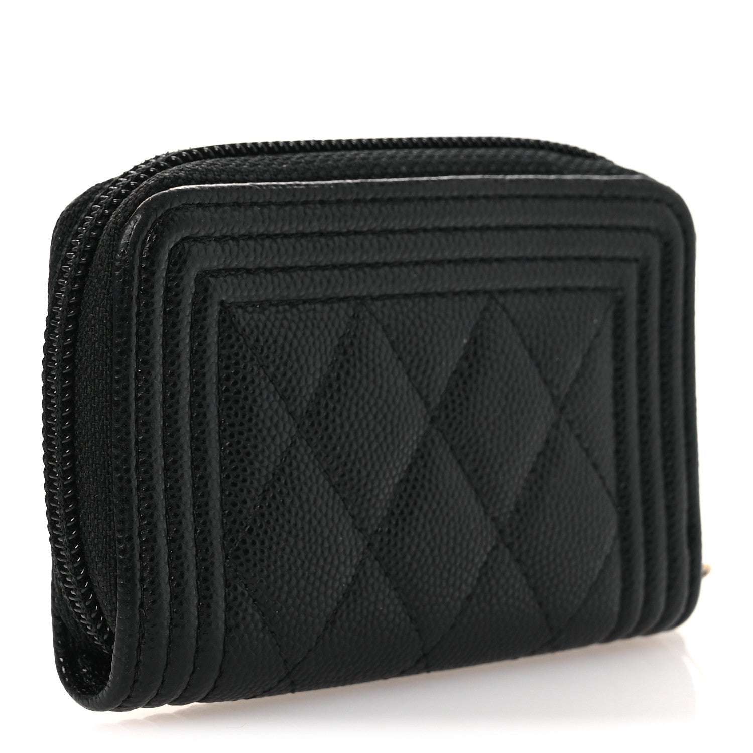 Caviar Quilted Boy Zip Around Coin Purse Wallet Black