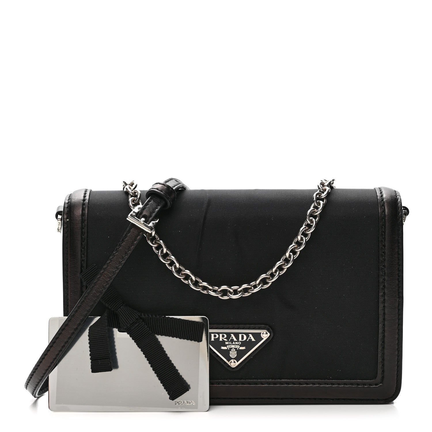 Nylon Metallic Calfskin Mini Crossbody Bag Black