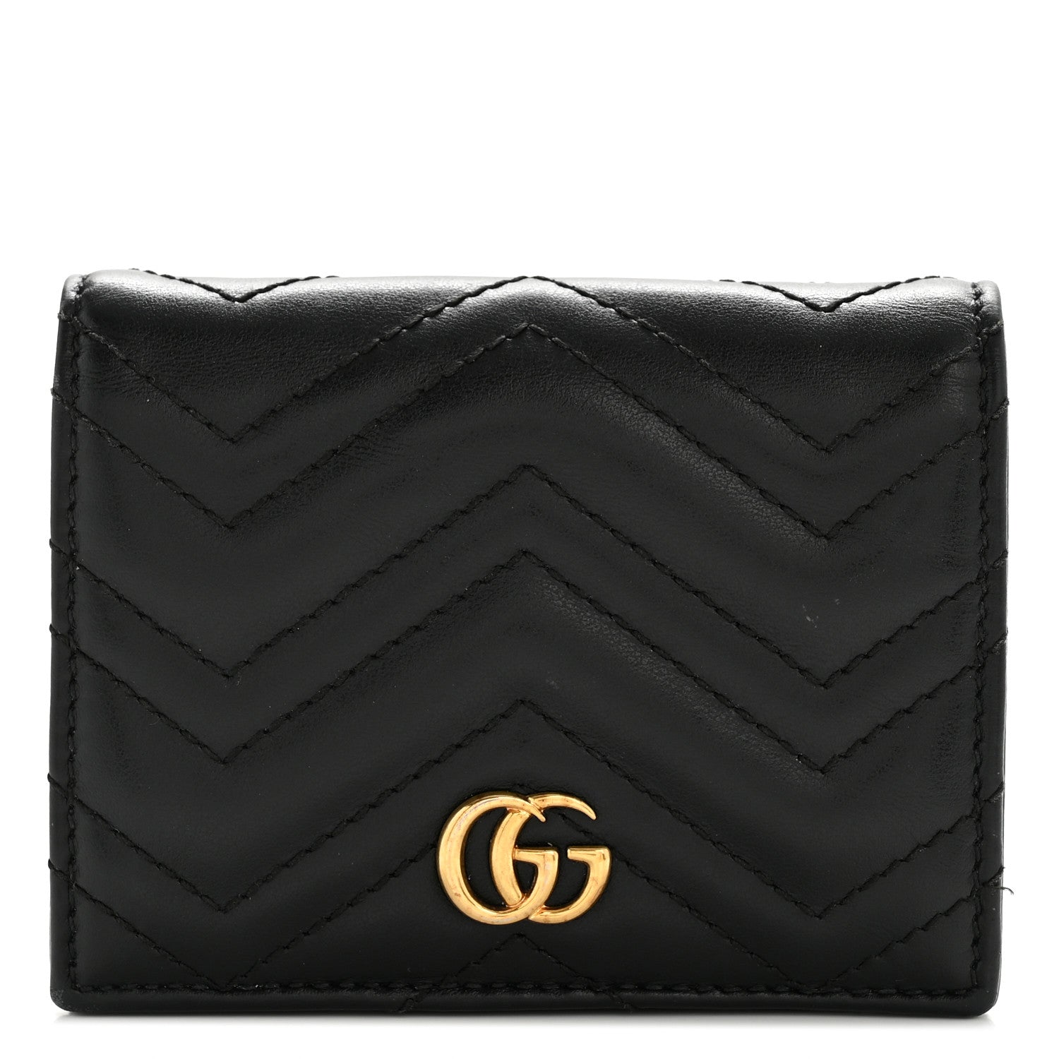 Calfskin Matelasse GG Marmont Card Case Wallet Black