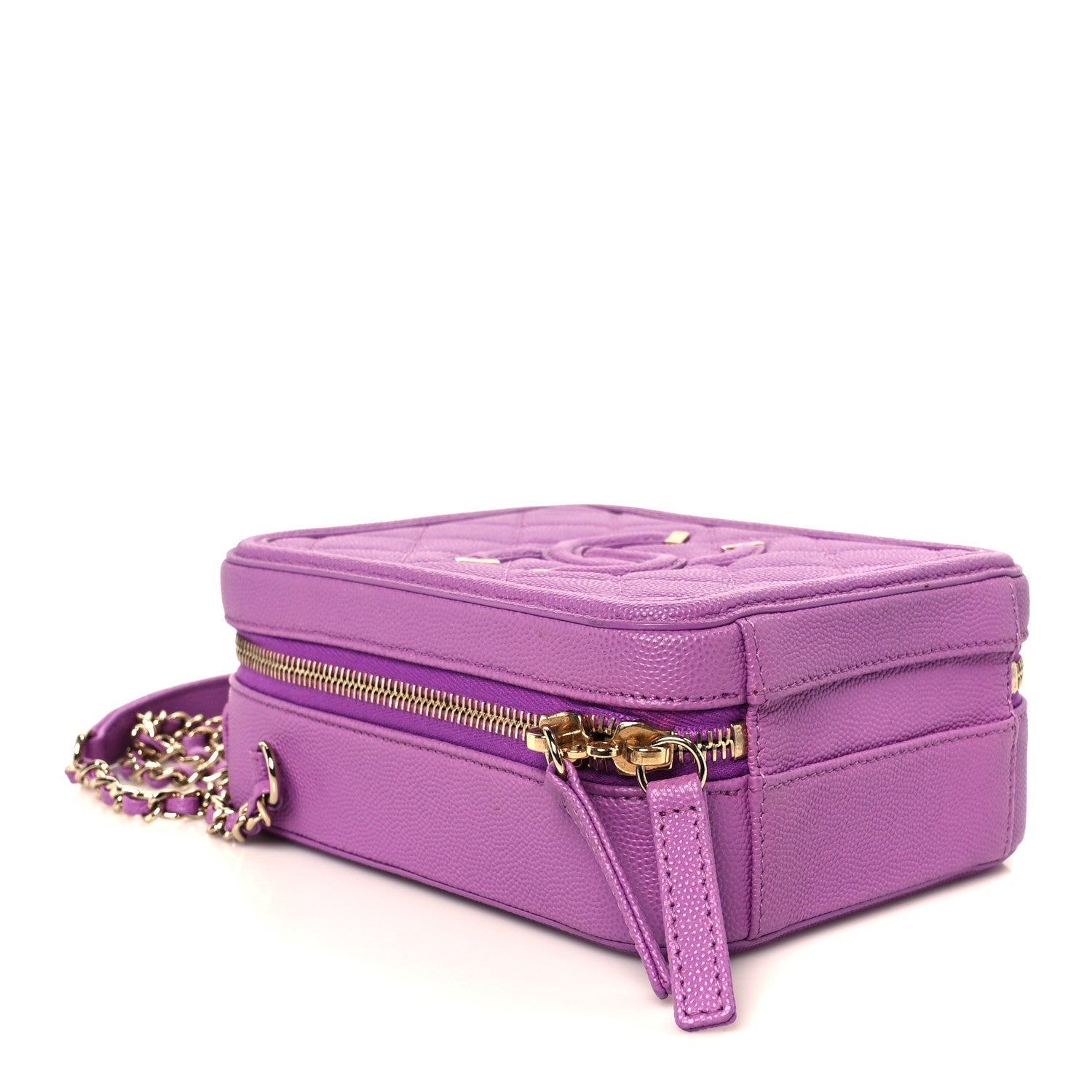 Caviar Quilted CC North South Filigree Vanity Case Purple