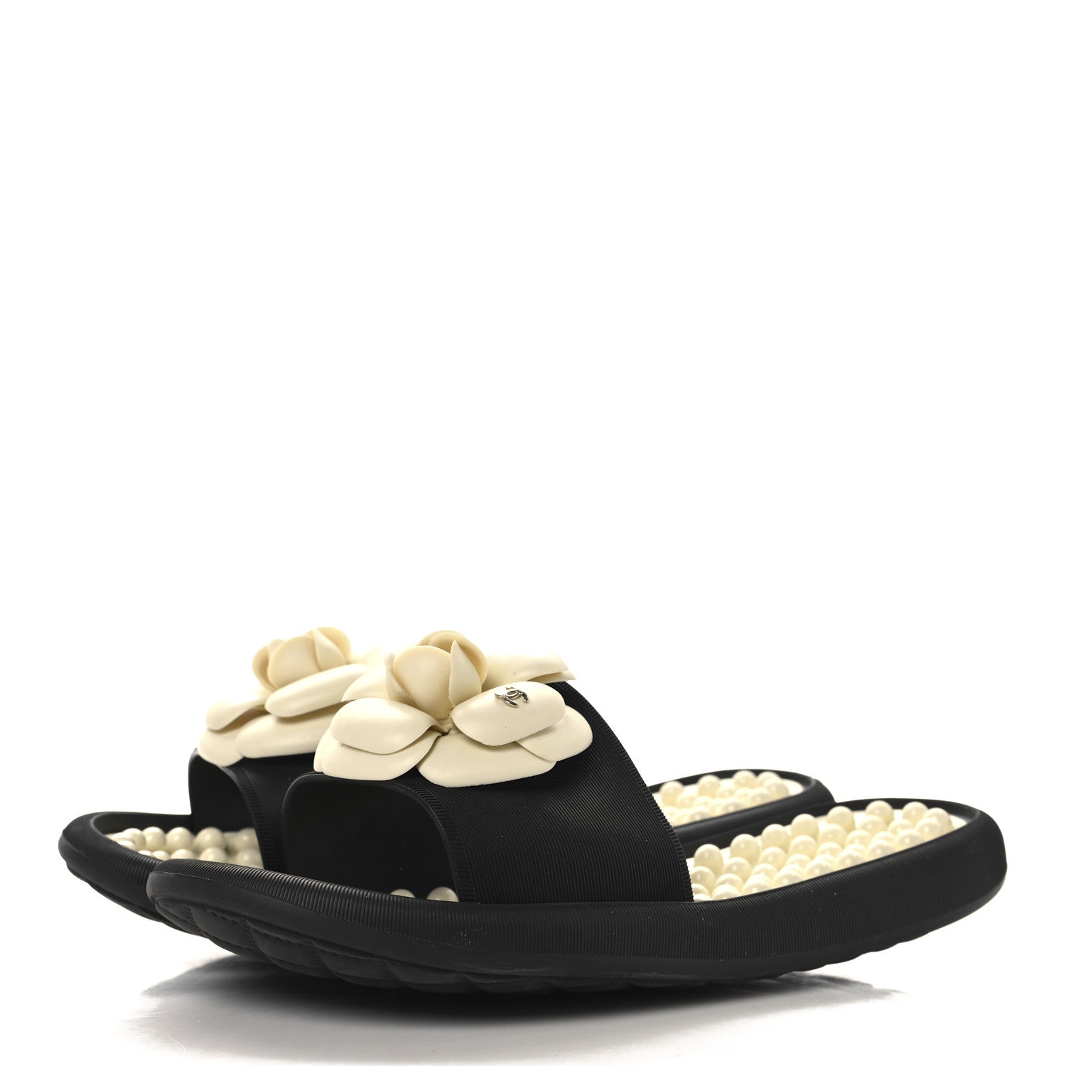 Thermoplastic PVC Camellia Mule Sandals 36 Black Ivory