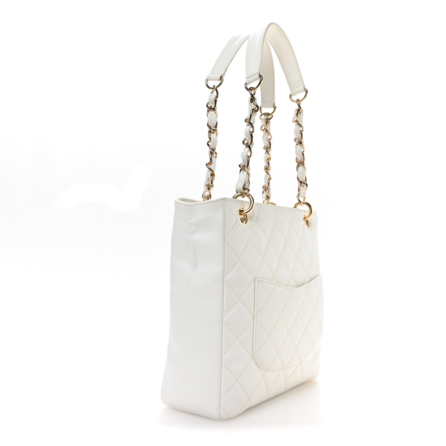 Caviar Quilted Petit Shopping Tote PST White