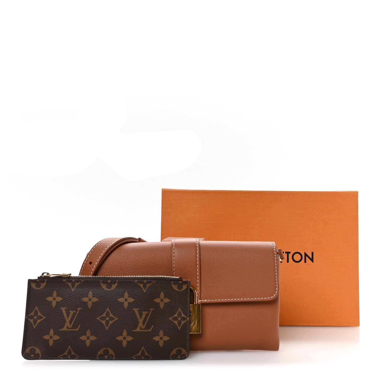 Grained Calfskin Low Key Wallet On Chain Cognac