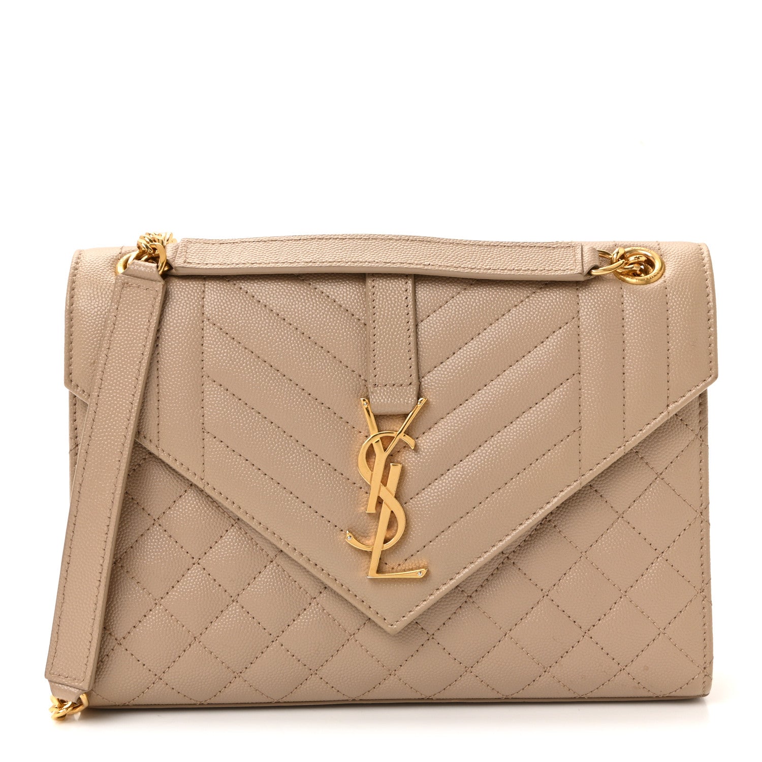 Grain De Poudre Textured Mixed Matelasse Medium Triquilt Monogram Satchel Dark Beige
