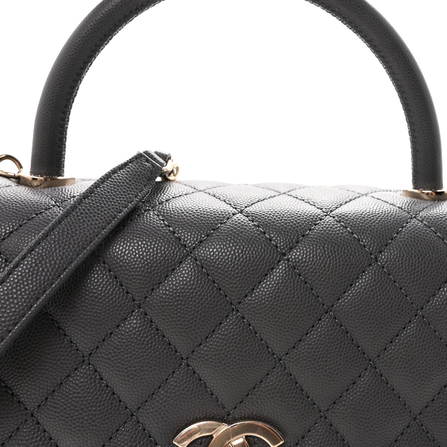 Caviar Quilted Small Coco Handle Flap Dark Grey