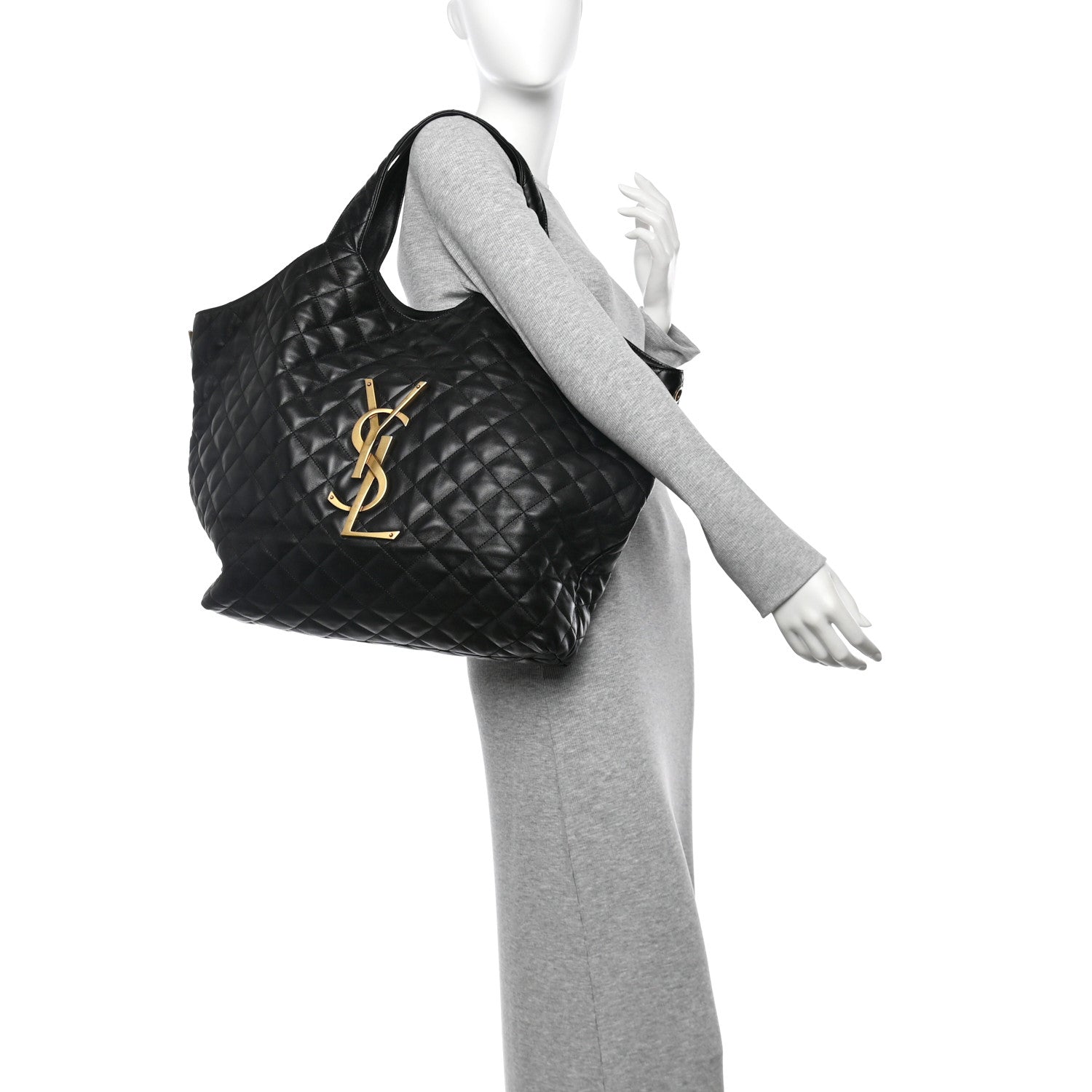 Lambskin Quilted Maxi Icare Shopping Tote Black