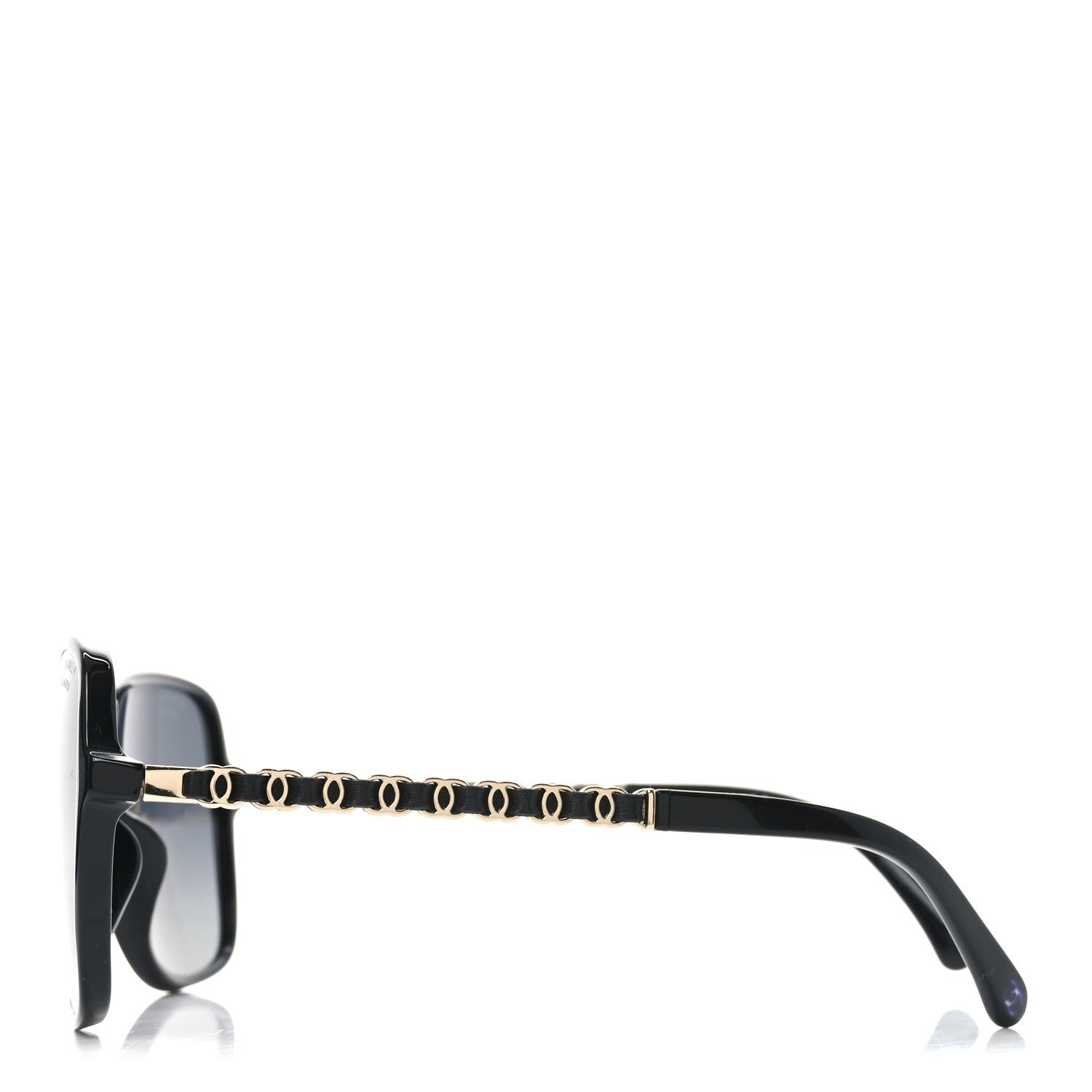 Metal Calfskin Polarized CC Chain Pilot Sunglasses 5439-Q-A Black