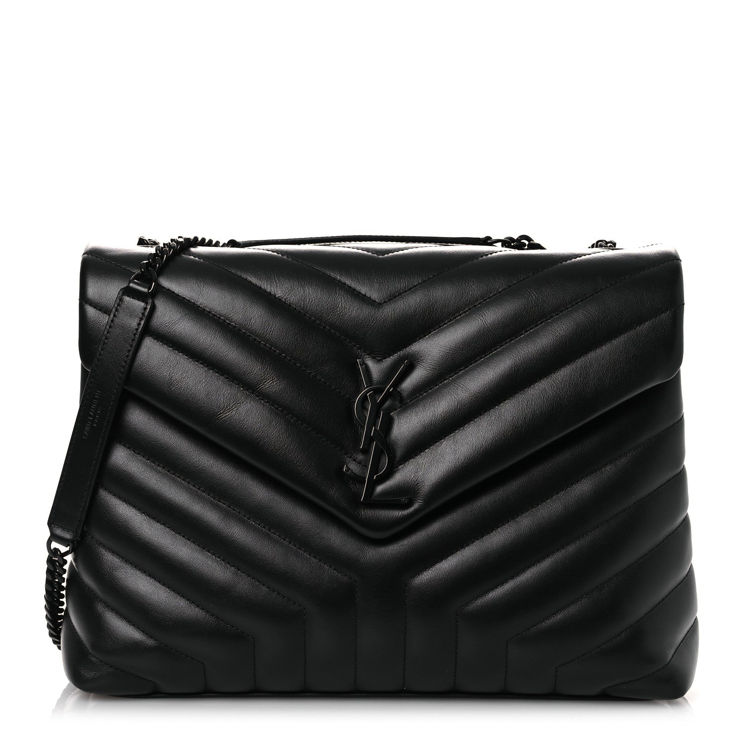 Calfskin Y Quilted Monogram Monochrome Medium Loulou Chain Satchel Black
