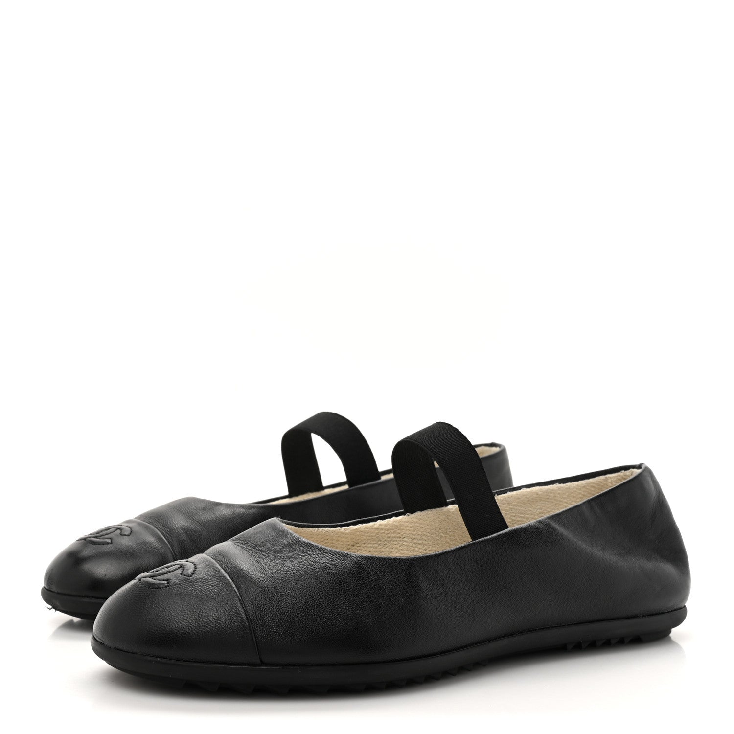 Lambskin Cap Toe CC Mary Jane Flats 37 Black
