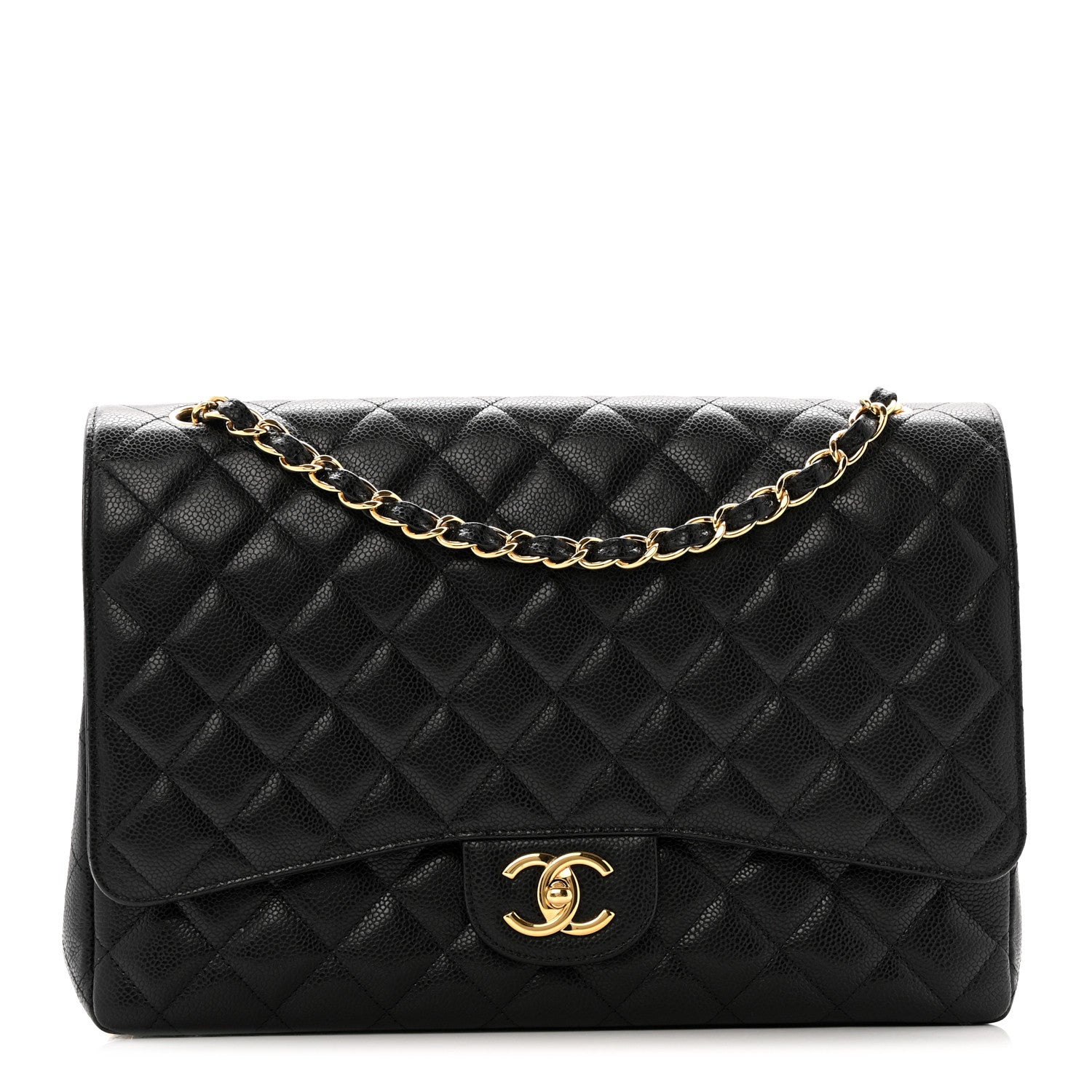 Caviar Quilted Maxi Double Flap  Black