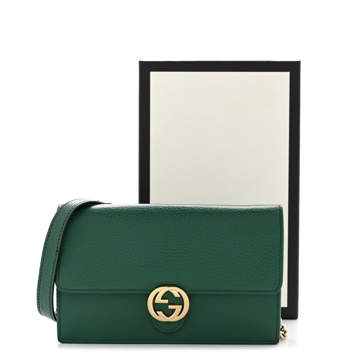 Dollar Calfskin Interlocking G Chain Wallet Emerald