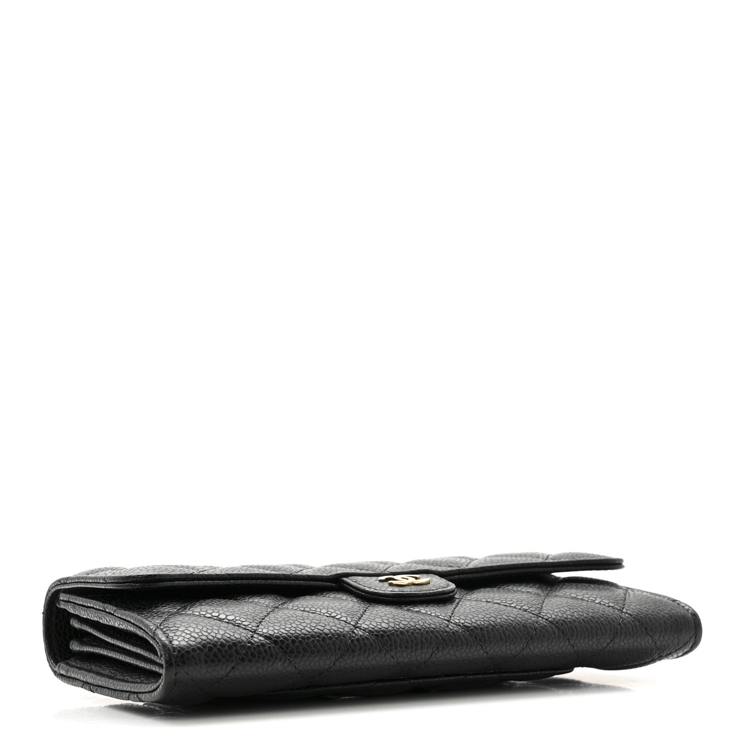 Caviar Quilted Large Gusset Flap Wallet Black