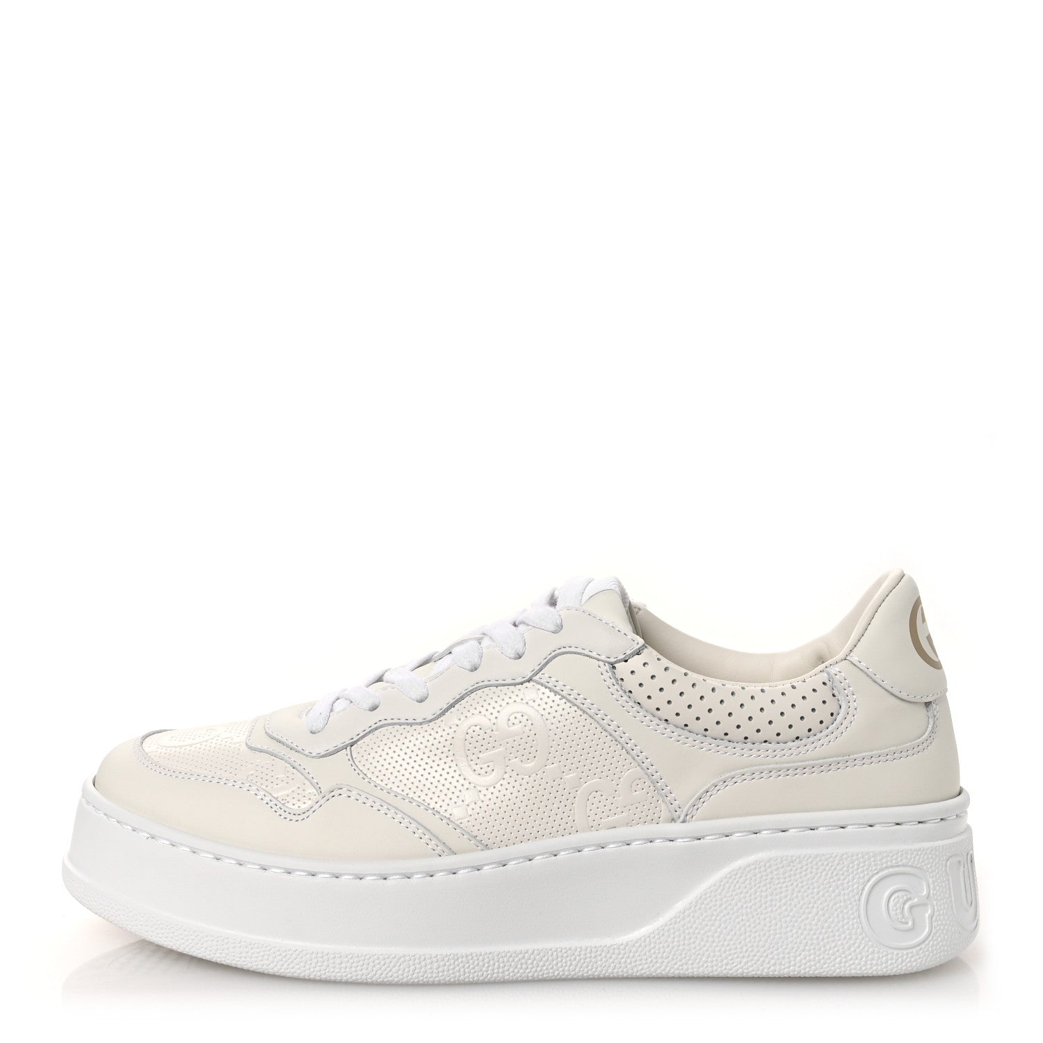 Calfskin GG Tennis Embossed Perforated Womens Platform 55mm Sneakers 40.5 Great White