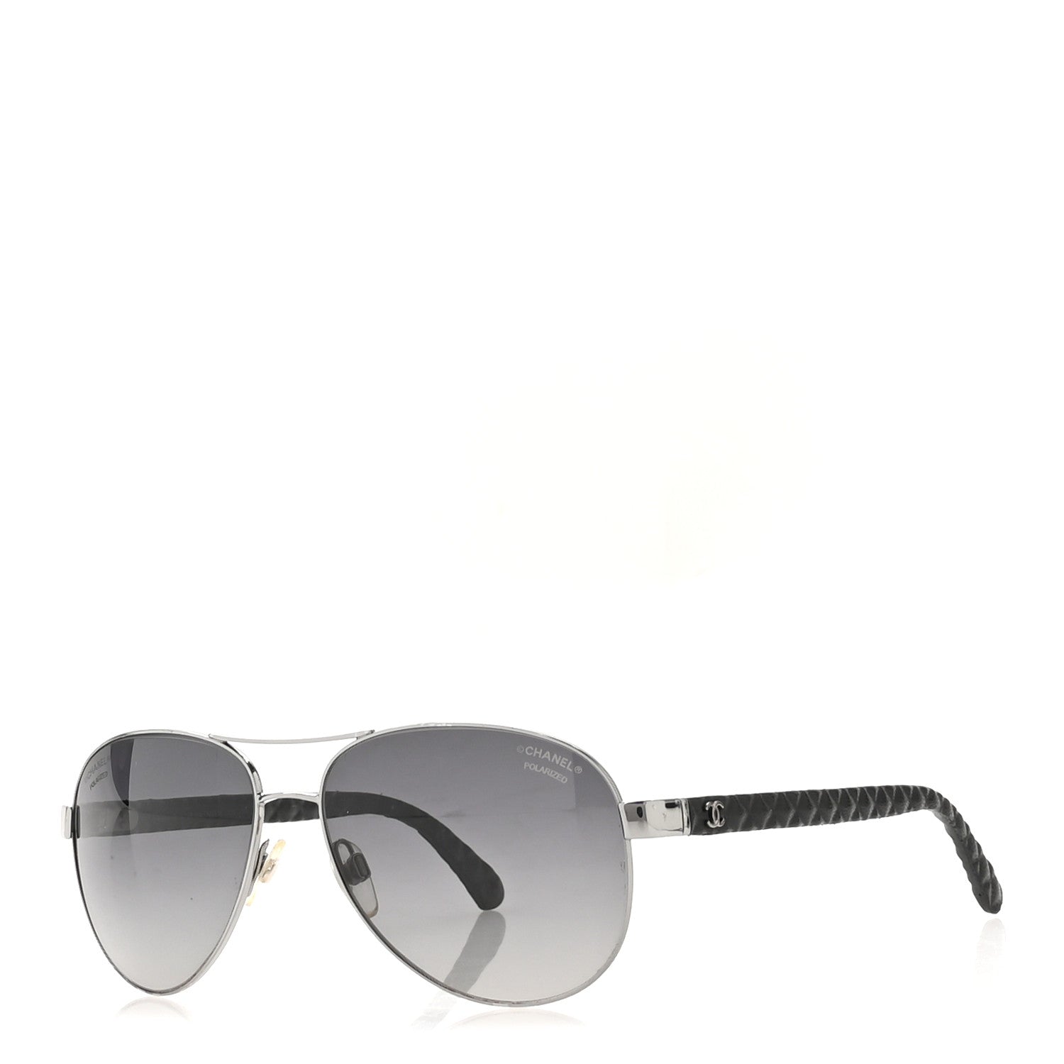 Metal Lambskin Quilted CC Pilot Summer Aviator Sunglasses 4204-Q Black Silver