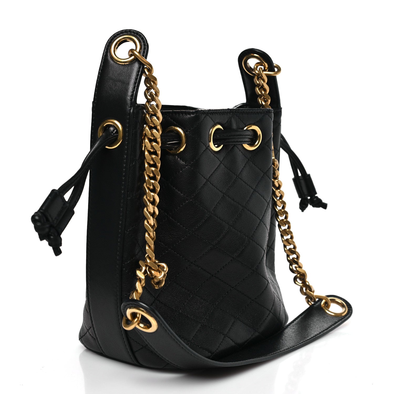 Lambskin Quilted Small Cassandre Bucket Bag Black