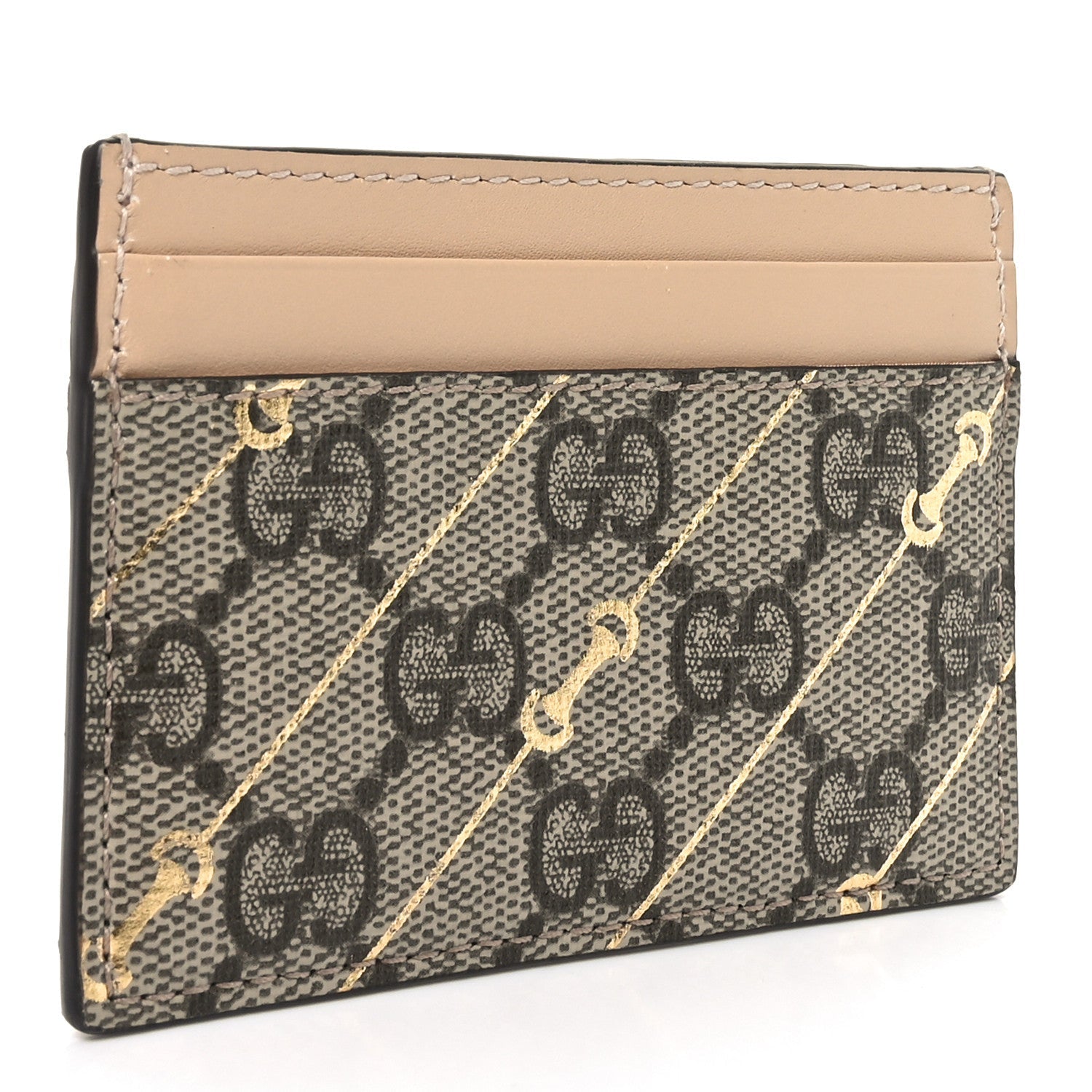 GG Supreme Monogram Horsebit Card Holder Beige