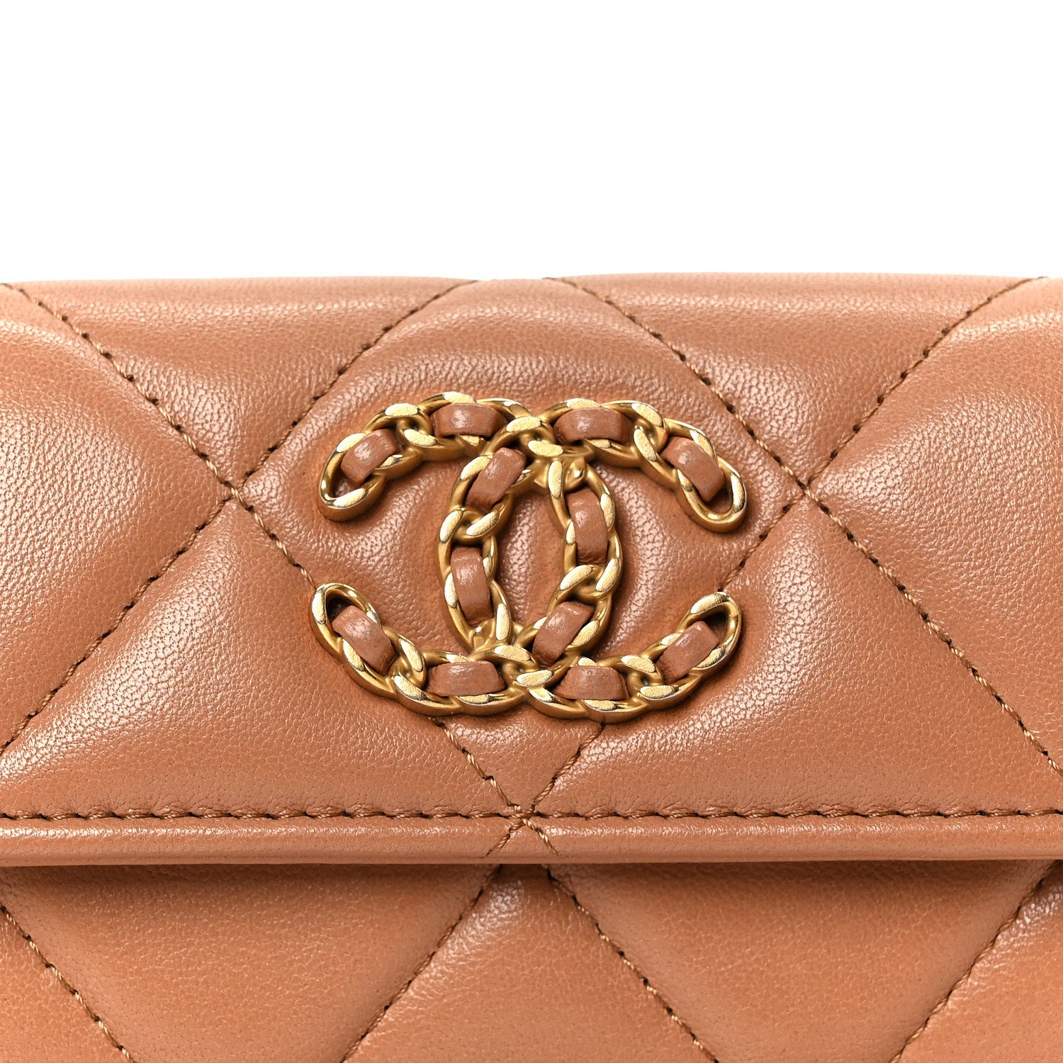 Lambskin Quilted Chanel 19 Flap Card Holder Brown