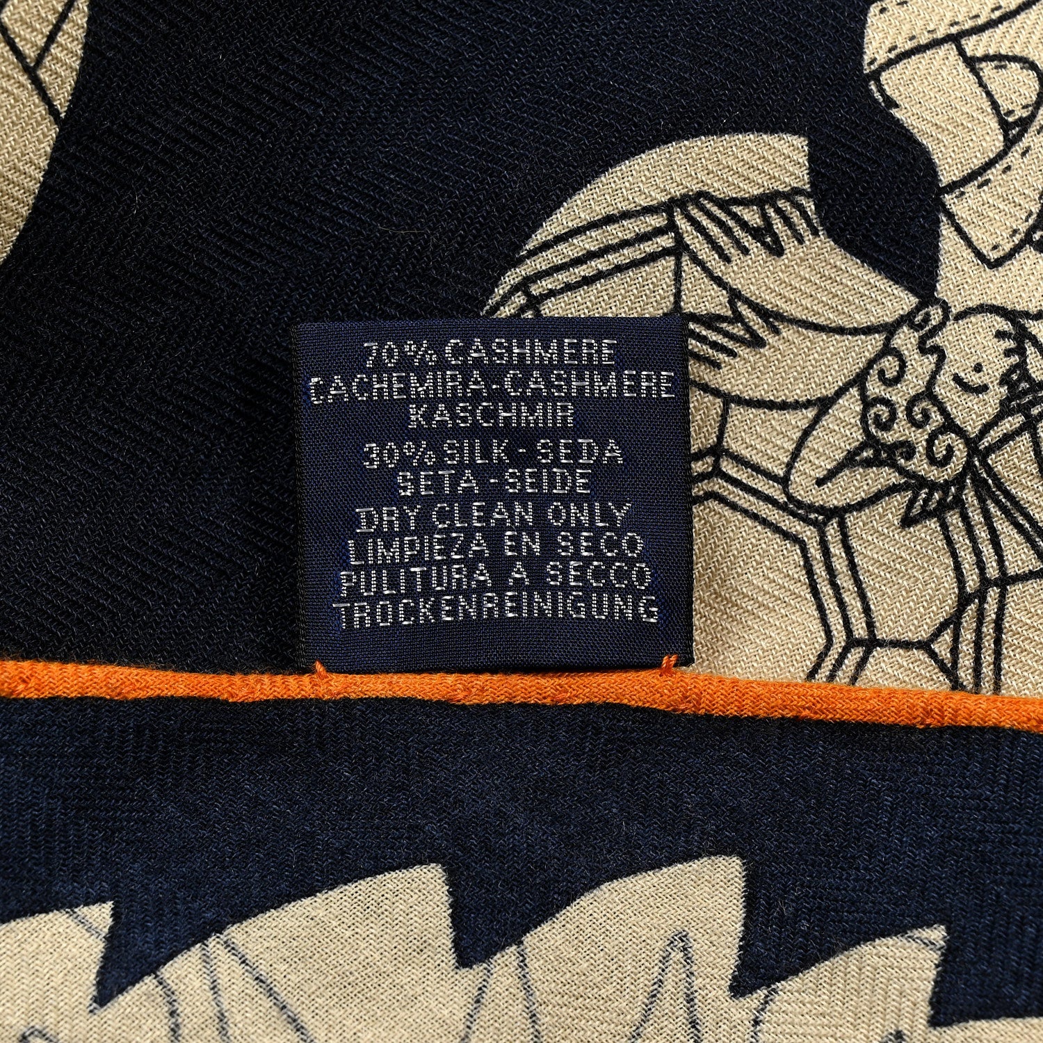 Cashmere Silk Bal De Soie Pointe Triangle Scarf Marine Naturel Rouille