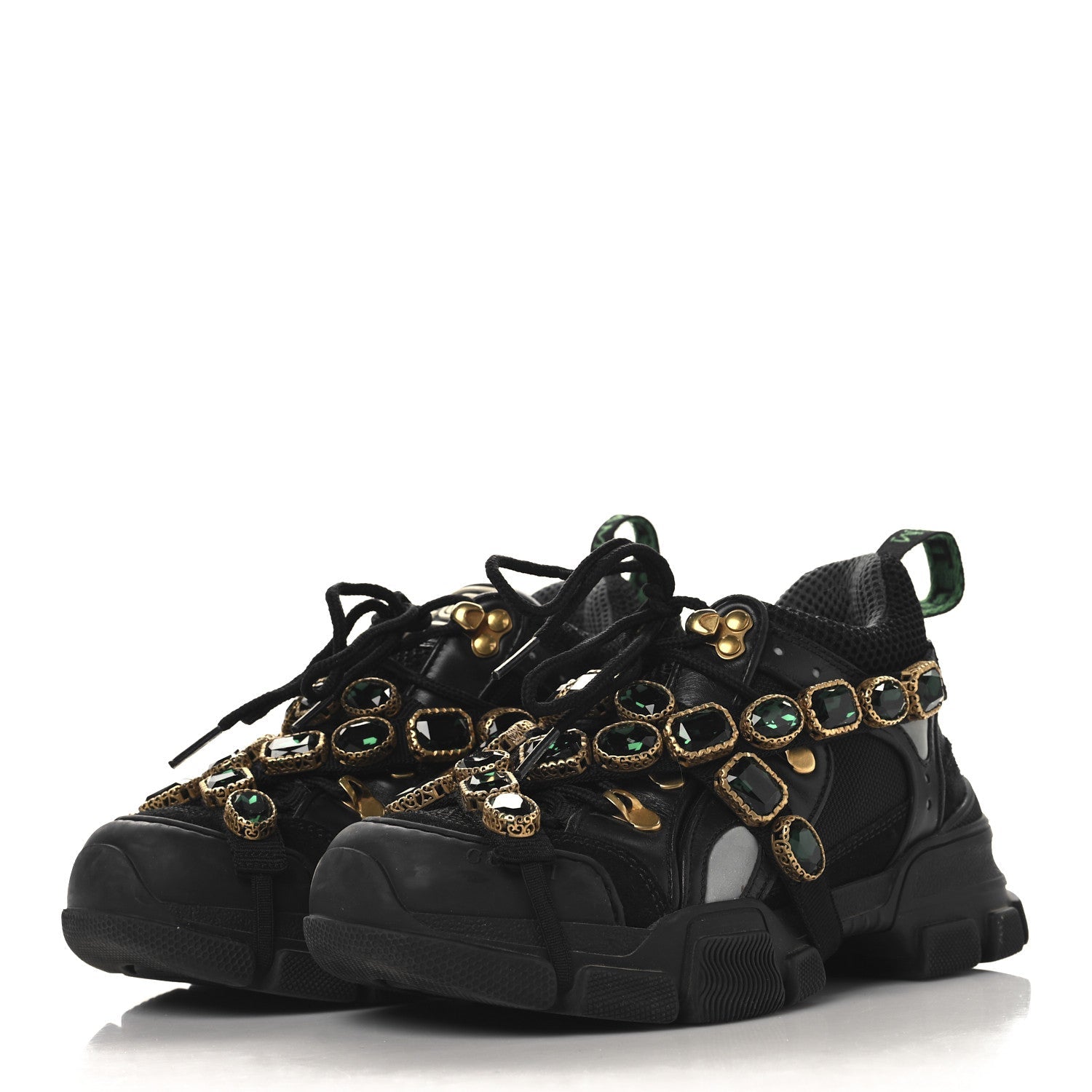 X SEGA Mesh Suede Calfskin Removable Crystals Womens Flashtrek Sneakers 35.5 Black Silver