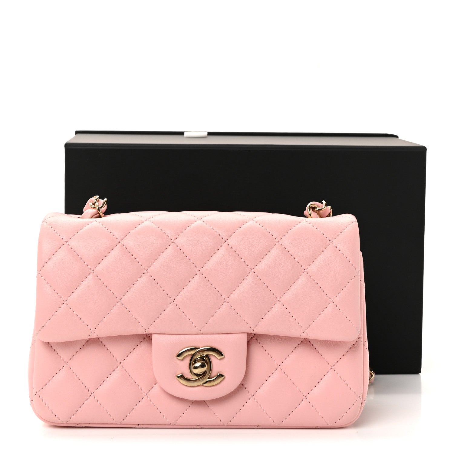 Lambskin Quilted Mini Rectangular Flap Light Pink