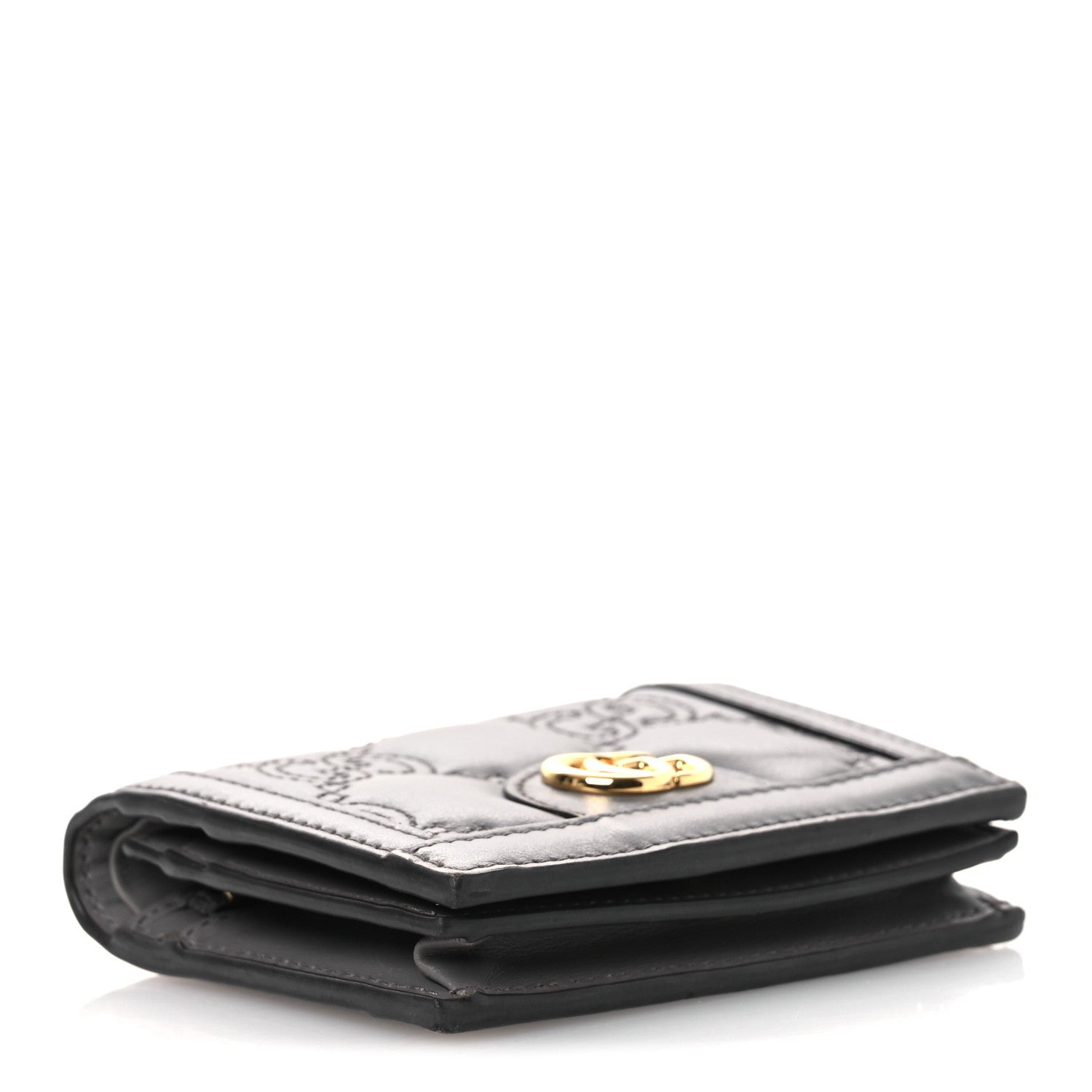 Calfskin GG Matelasse Card Case Wallet Grey