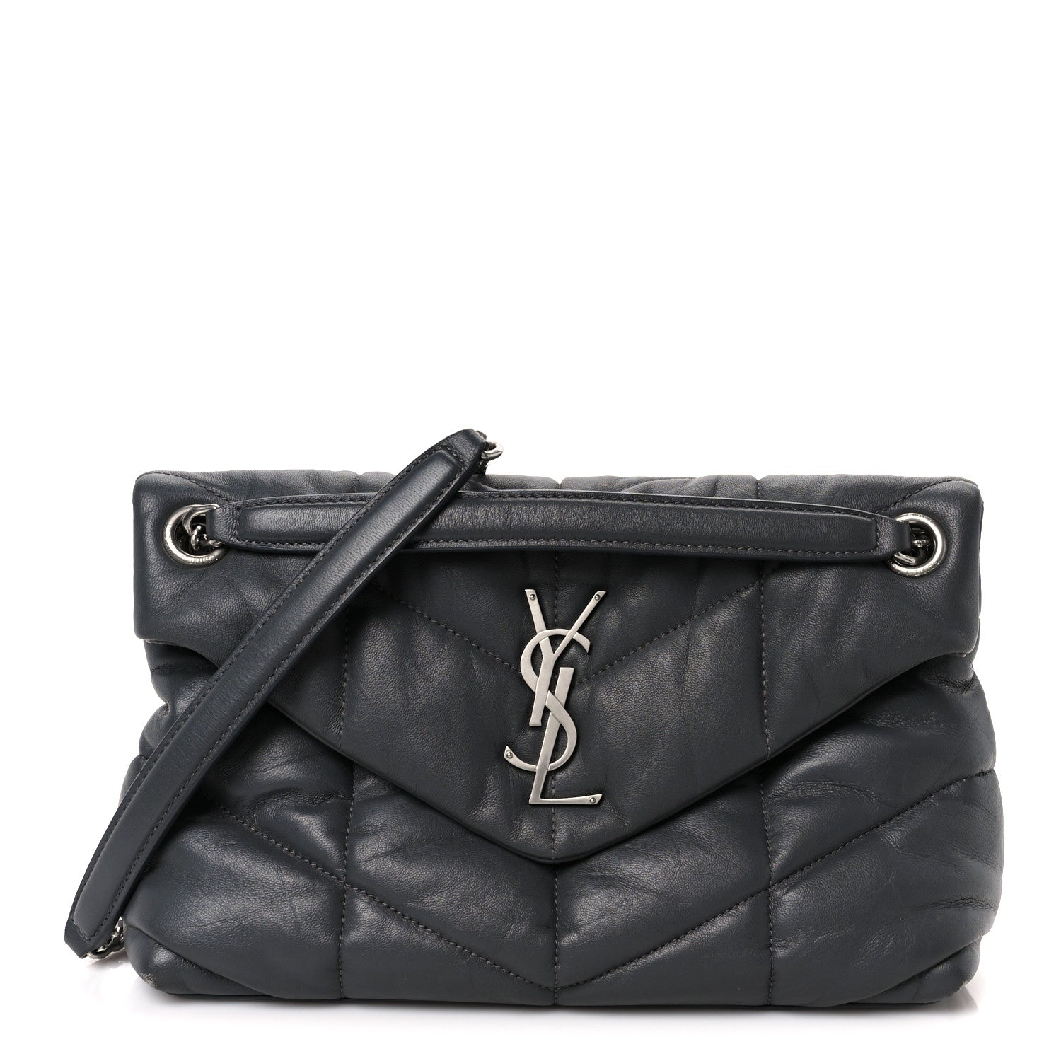 Lambskin Quilted Small Loulou Puffer Monogram Chain Satchel Storm