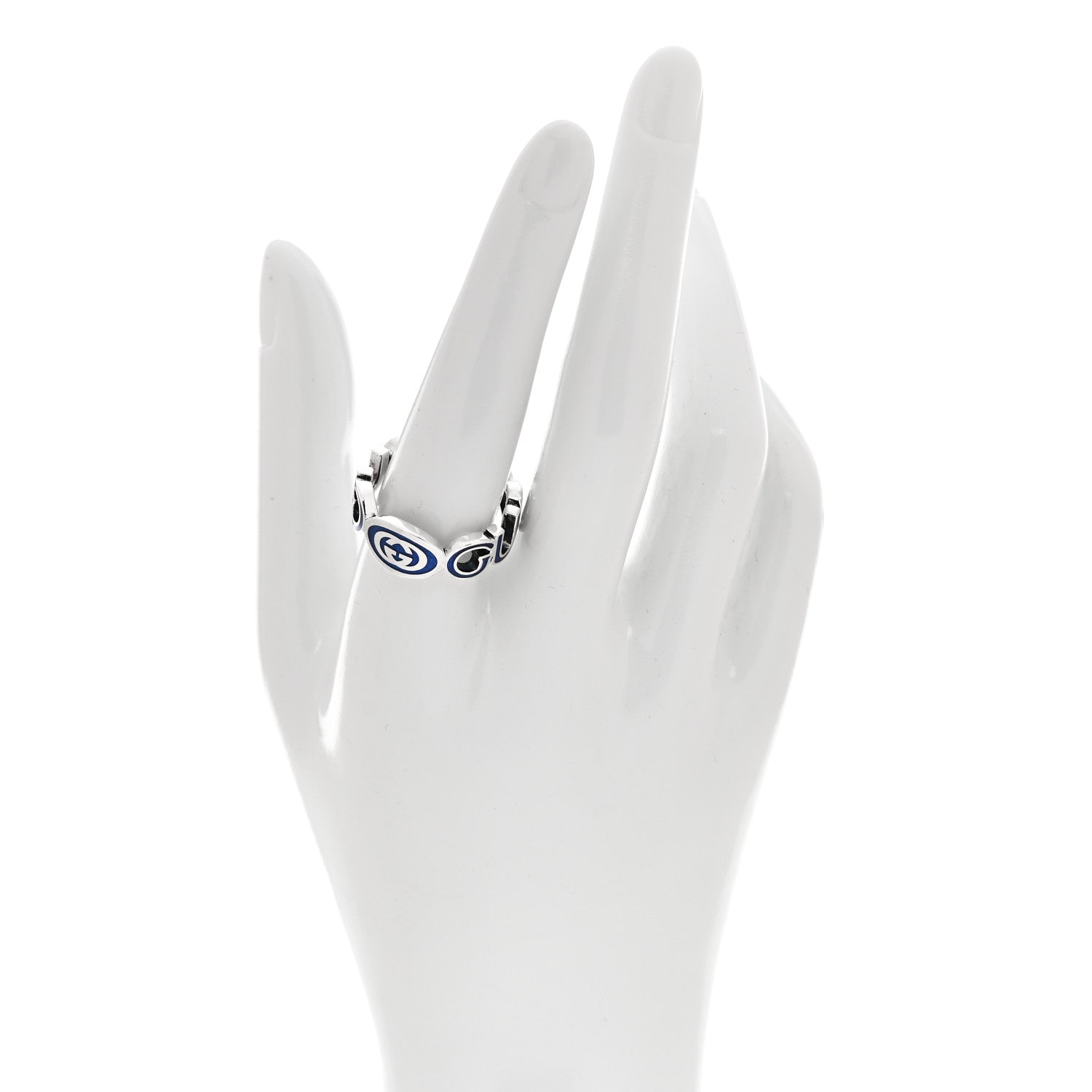 Sterling Silver Enamel Interlocking G Logo Ring 60 9 Blue