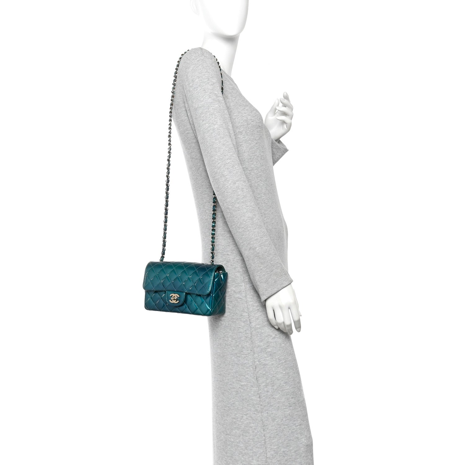 Shaded Patent Calfskin Quilted Mini Rectangular Flap Green Blue