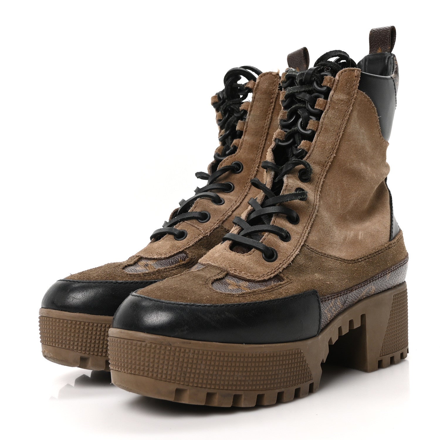 Suede Calfskin Monogram Laureate Platform Desert Boots 36 Taupe